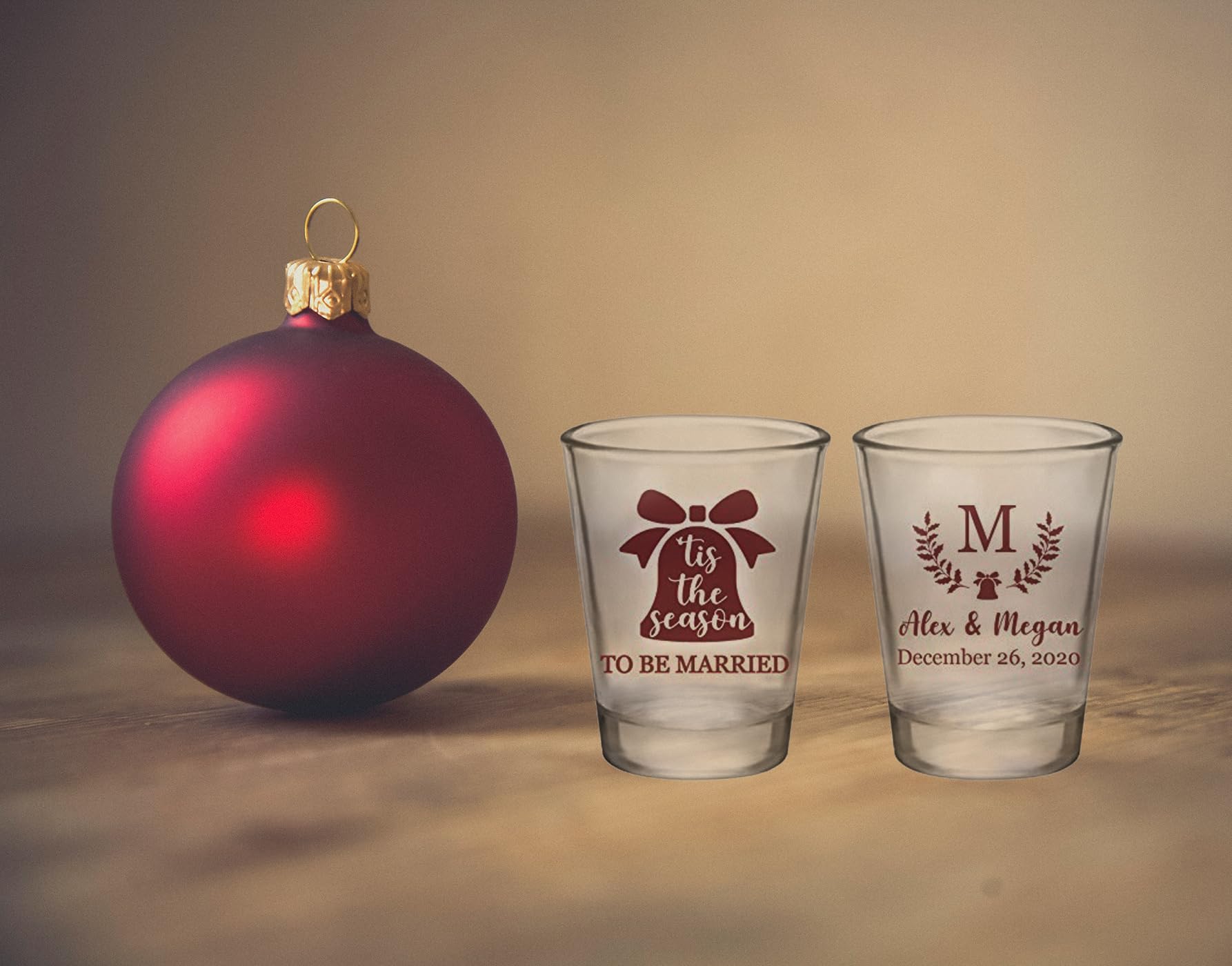 Personalized Wedding Shot Glasses - Bulk Custom Wedding Favors for Guests - Christmas & Winter Wedding Party Supplies - Perfect for Holiday Bridal Showers, Receptions & Guest Gifts