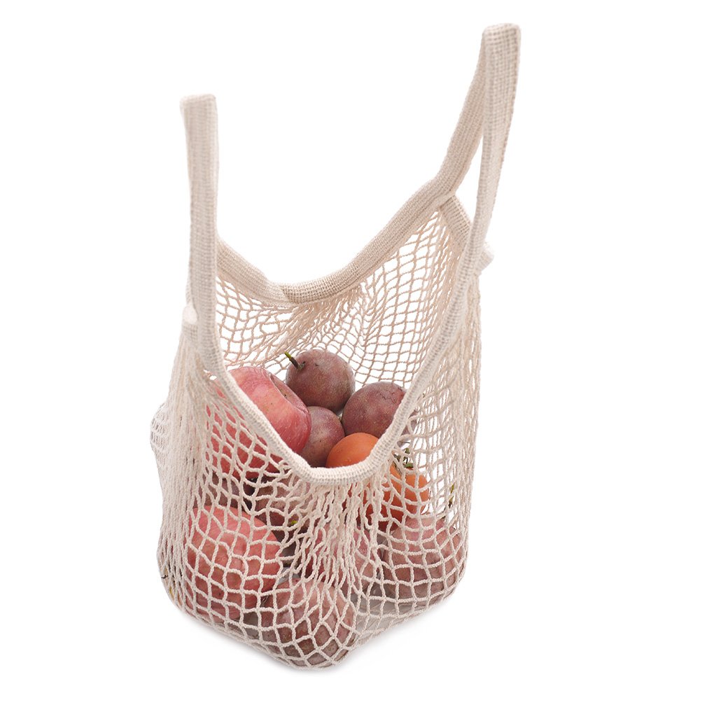 Eco-Friendly Cotton Net Shopping Tote Bag - Reusable Grocery & Beach Organizer for Fruits, Vegetables, Toys - Small Size with Short Handle | Perfect for Market Trips, Picnics & Sustainable Living
