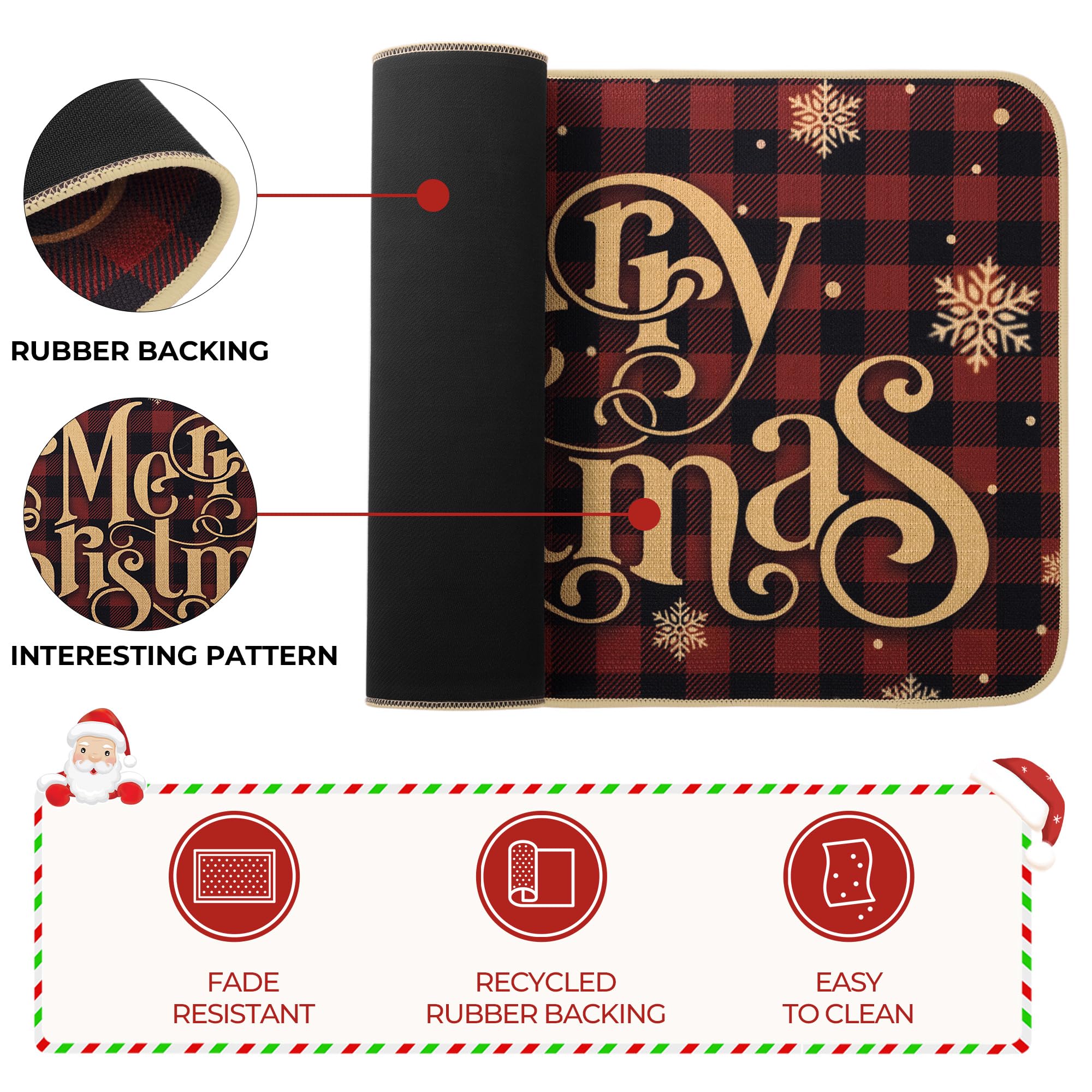 GRANNY SAYS Christmas Kitchen Rugs Set of 2 - Non-Slip Washable Floor Mats for Holiday Decor (17x30 & 17x47) - Santa Claus Design, Rustic Farmhouse Style - Perfect for Kitchen, Dining Room & Festive Home Decor