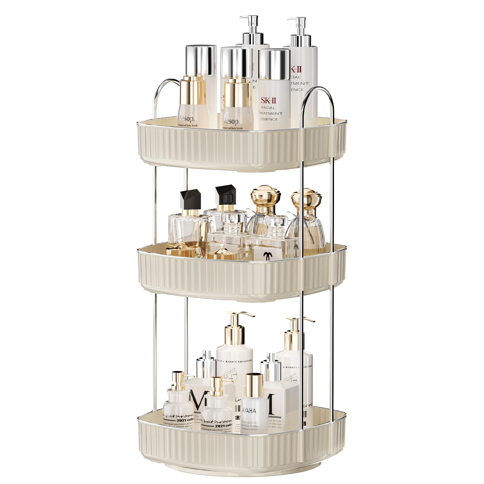 360° Rotating Makeup Organizer - 3-Tier Vanity Tray for Cosmetics & Perfume | Bathroom Countertop Storage