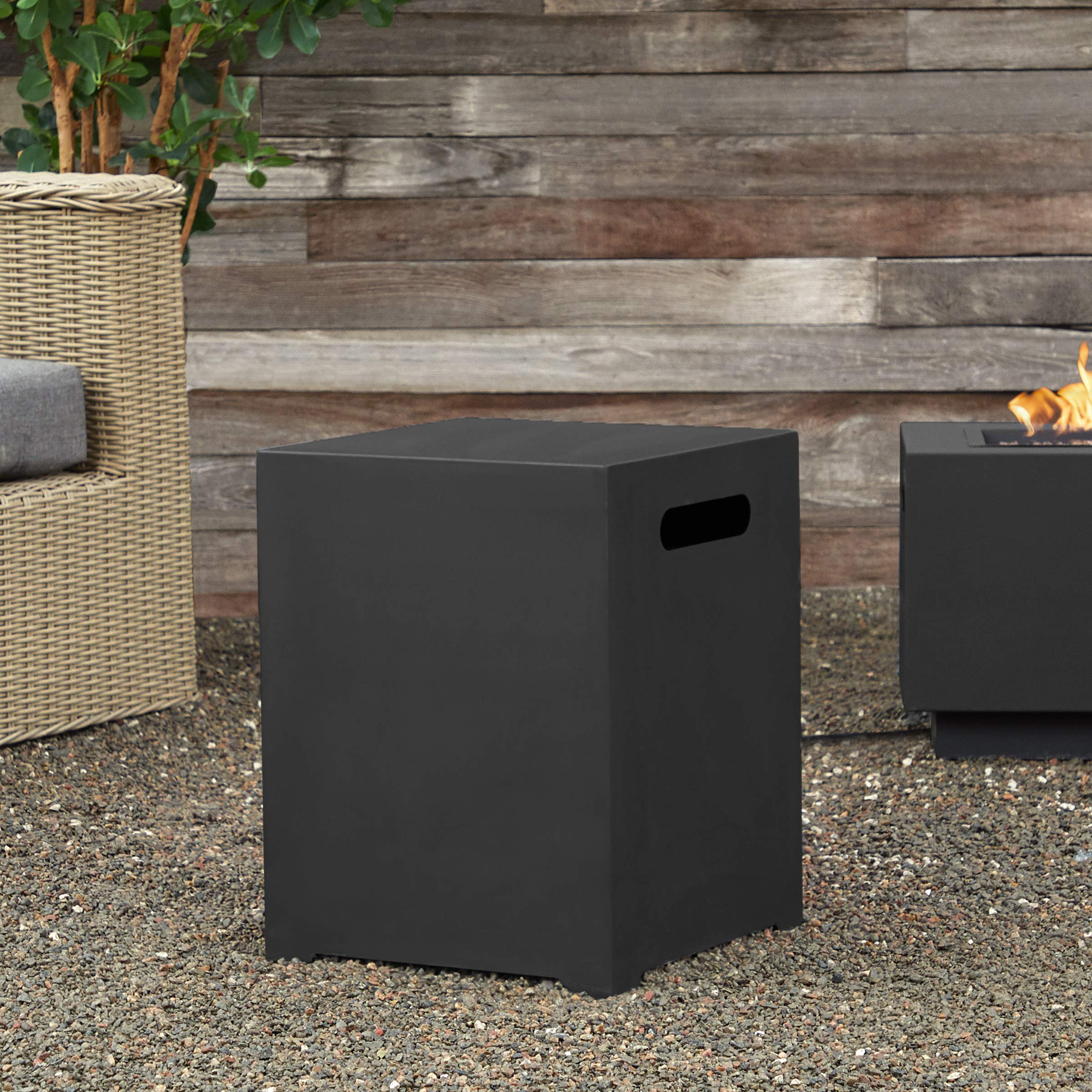 Real Flame Black Metal Propane Tank Cover - Conceals 20 lb Tank & Doubles as Side Table | Outdoor Patio, Deck, Backyard Fire Pit Accessory