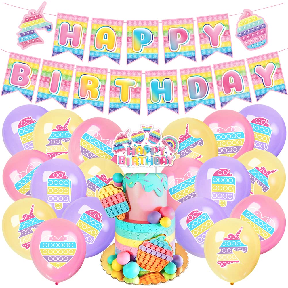 Pop Birthday Party Decorations Set - Includes Cake Toppers, Balloons, Banner & Sensory Pop Game - Perfect for Kids' Themed Parties, Girls' Birthday Celebrations & Fun Sensory Play Activities