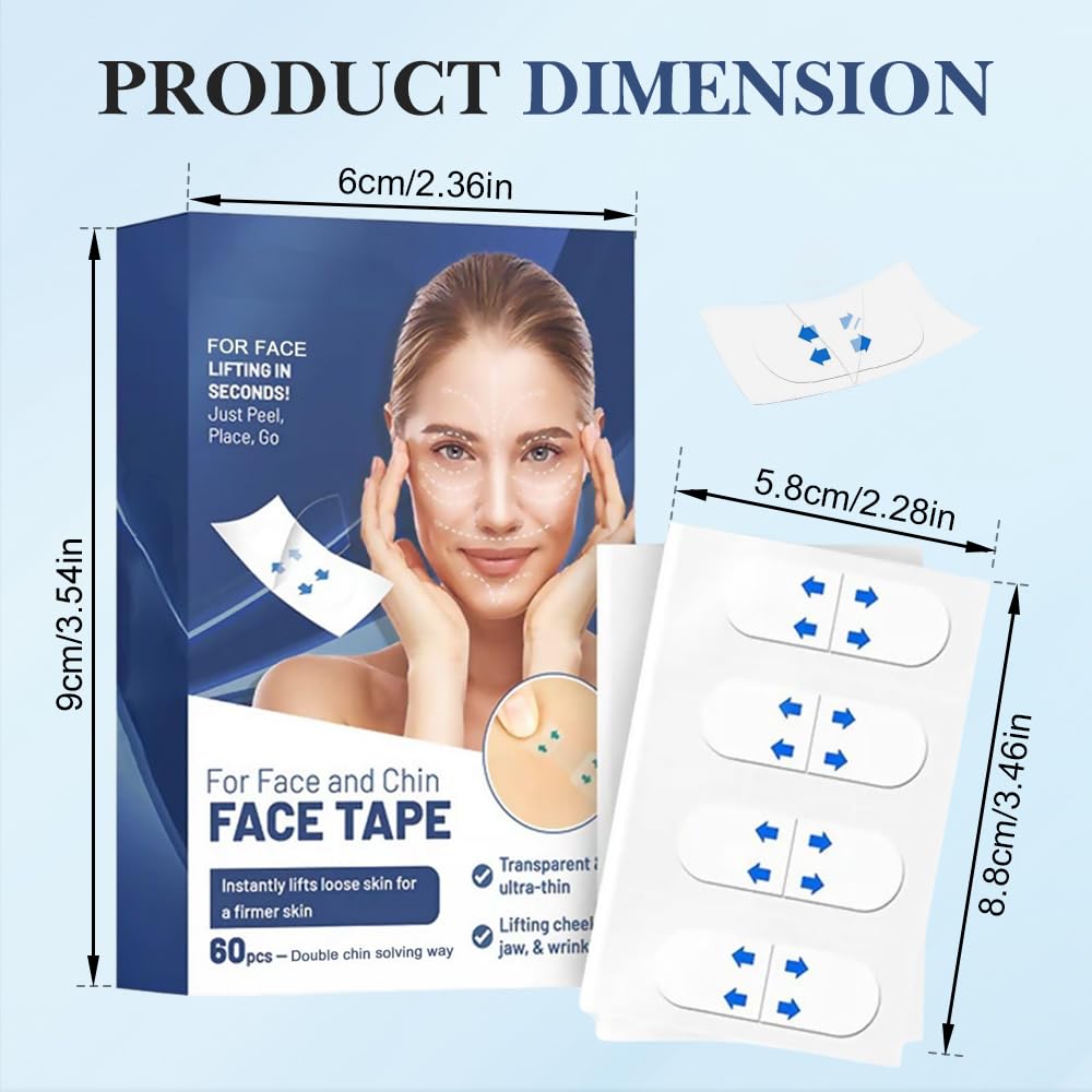 V-Face Lifting Invisible Adhesive Tape - 60Pcs Anti-Aging Face & Neck Tape for Sagging Skin & Double Chin - 2025 New Skin Tightening Solution - Perfect for Daily Use, Special Events & Photo Shoots