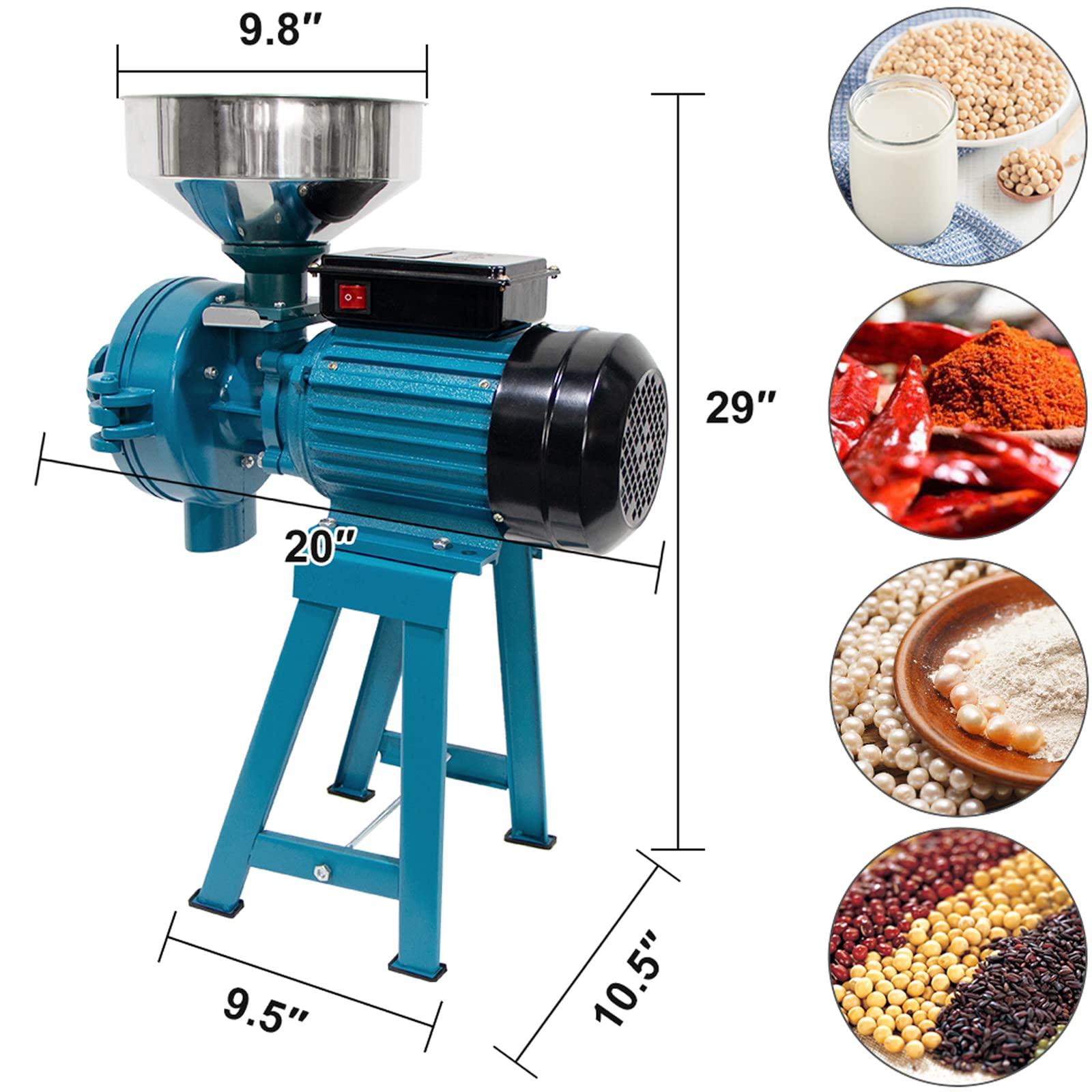 Commercial 3000W Electric Corn Mill Grinder - Heavy Duty Wet & Dry Grain Grinder for Corn, Wheat, Coffee, Cereals - 110V Feed Machine with Funnel - Perfect for Bakeries, Farms & Home Kitchen Use