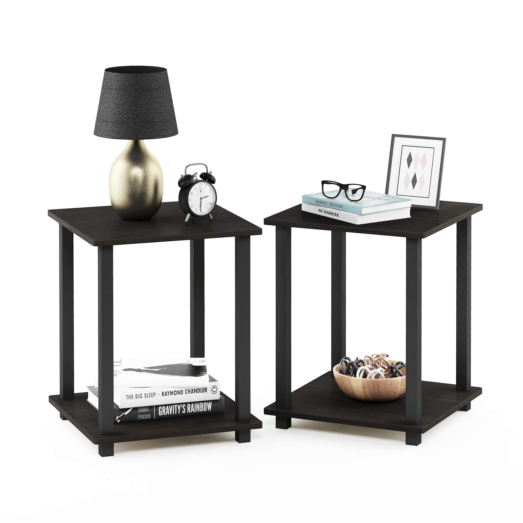 Furinno Coffee Table with Storage Bins & 2 End Tables - Modern Living Room Furniture Set for Small Spaces | Perfect for TV Stand, Sofa Side Table & Home Organization
