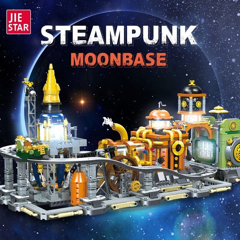 JIE STAR JJ9114 Steampunk Moon Base Model Kit - DIY Building Set for Adults & Collectors - Perfect for Home Decor, Sci-Fi Displays & Gifts
