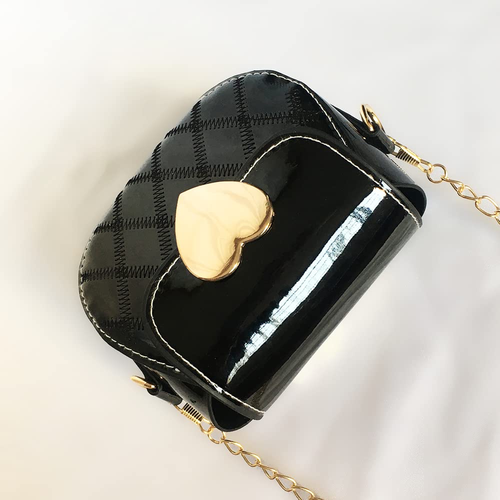 Little Girl Saddle Bags - Patent Leather Crossbody Shoulder Bag for Kids - Black Purse Handbag - Perfect for School, Travel & Birthday Gifts
