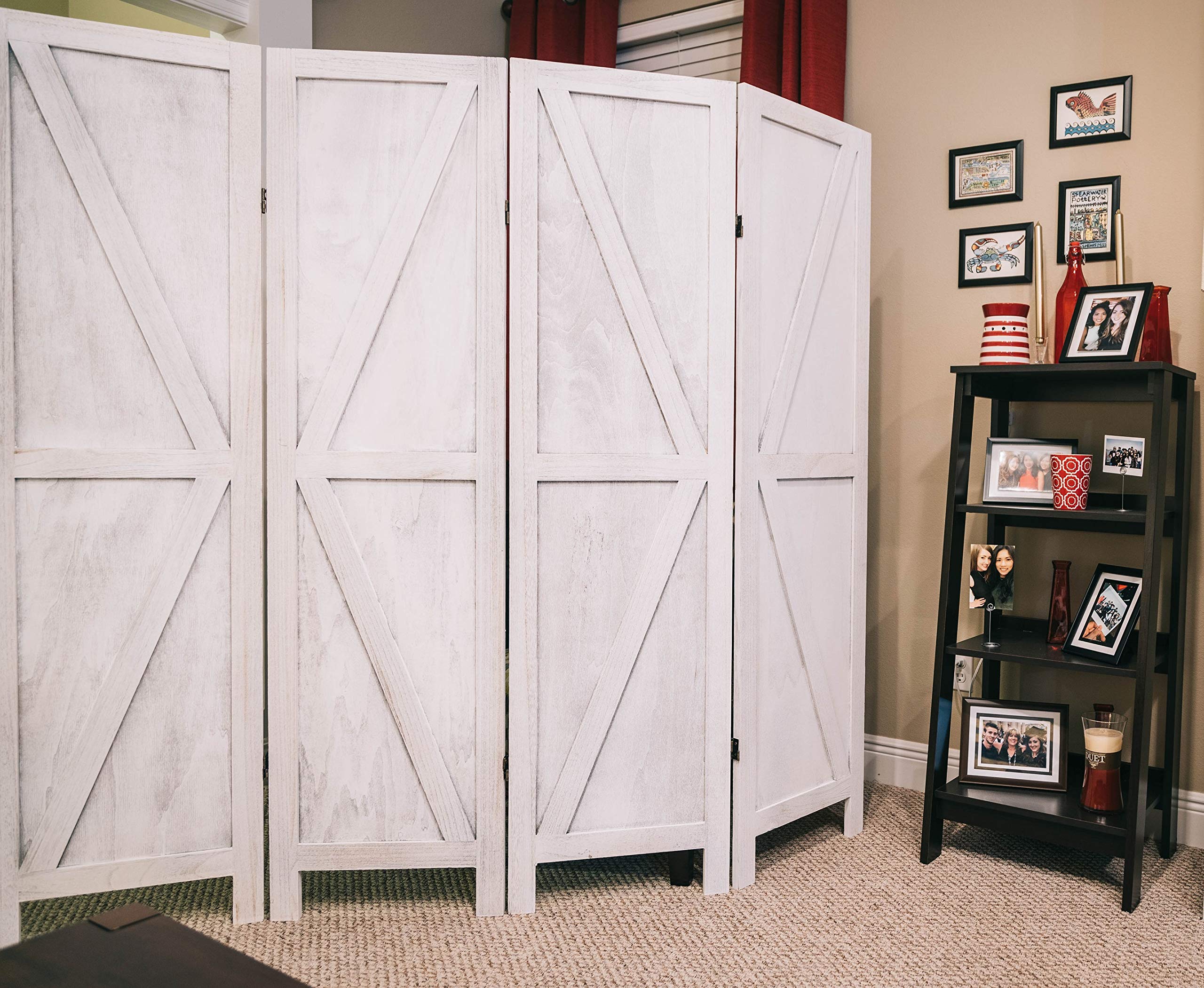 Premium Rustic Barnwood Room Divider - Foldable Privacy Screen & Partition Wall for Home, Office, Dorm - Temporary Wall Separator for Living Room, Bedroom, Studio (White) | Space-Saving Home Decor & Room Organization Solution