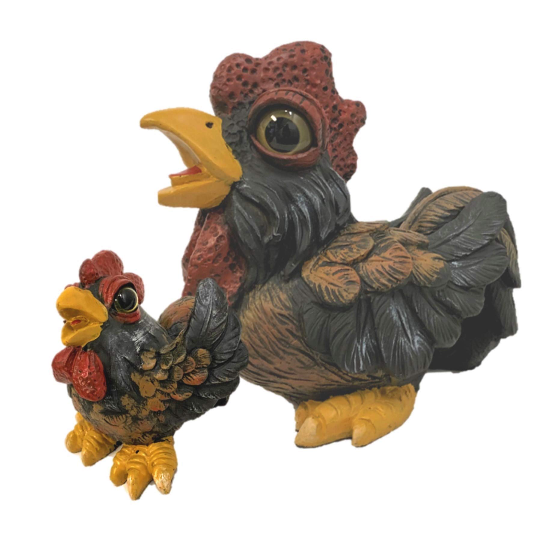 Rooster Lucky & Jr. Whimsical Animal Statue for Home & Garden Decor - Perfect for Outdoor Patio, Lawn Ornament, and Farmhouse Style Decoration