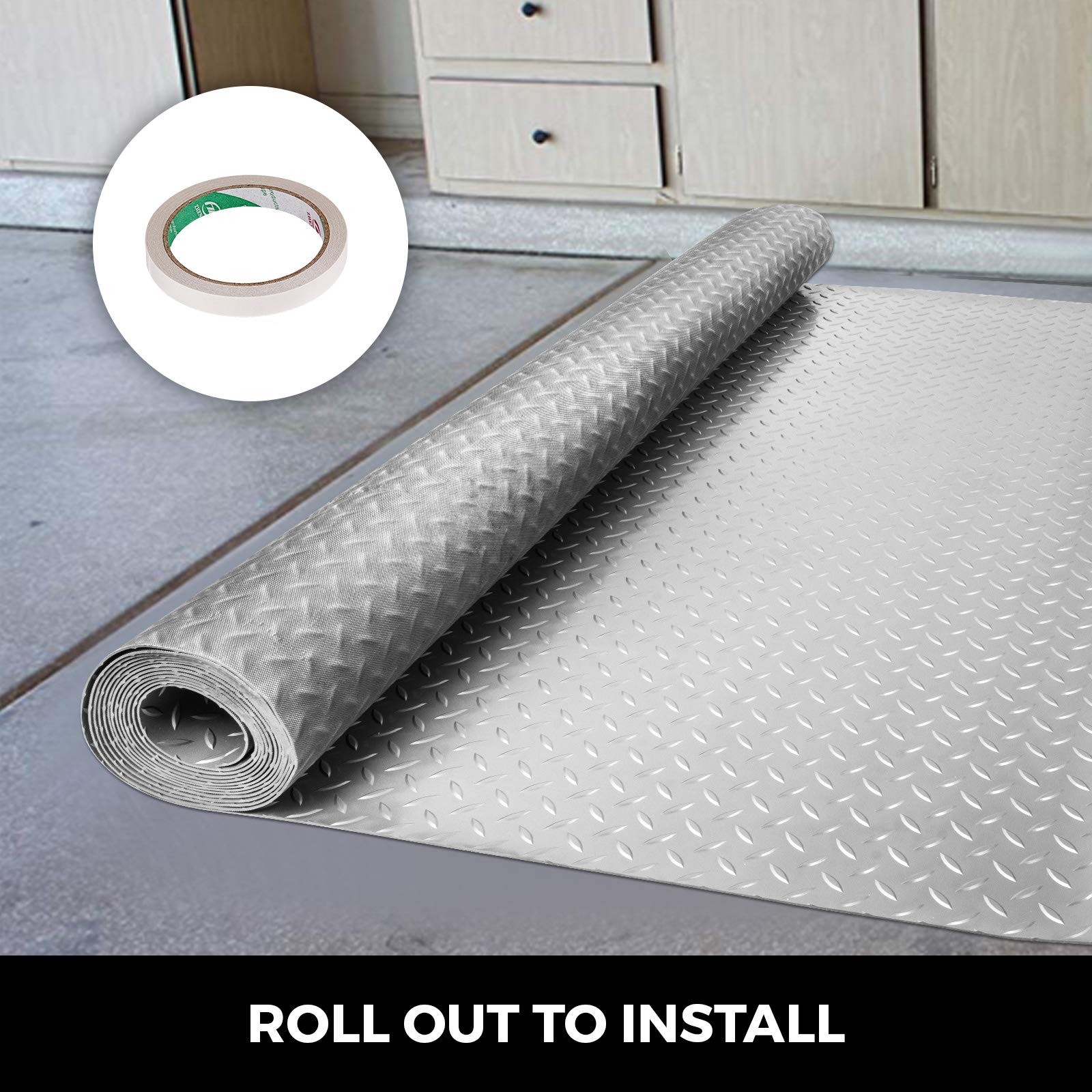 VEVOR 25.5 x 3.6 Ft PVC Garage Floor Mat - 2.5mm Thick Silver Car Protection Mat for Automotive Workshop, Parking Space & Home Garage - Durable, Easy to Clean Flooring Solution for Cars, Trucks & Motorcycles