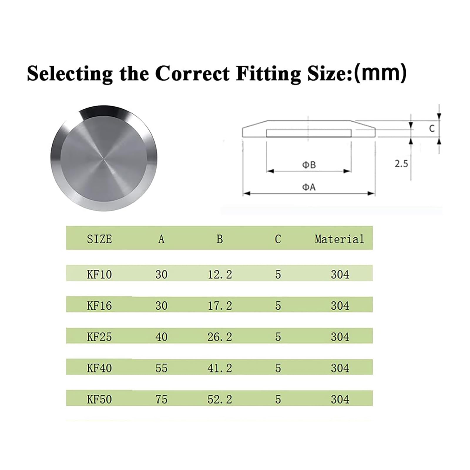 2PS KF10 Vacuum Fittings - KF10 Vacuum Flange Blind Plate & Tri Clamp Blank Stud End Caps for Dairy, Food, Wine, Beverage & Cosmetics Processing - Ideal for Vacuum Sealing, Laboratory Equipment & Industrial Engineering Applications (KF-10)