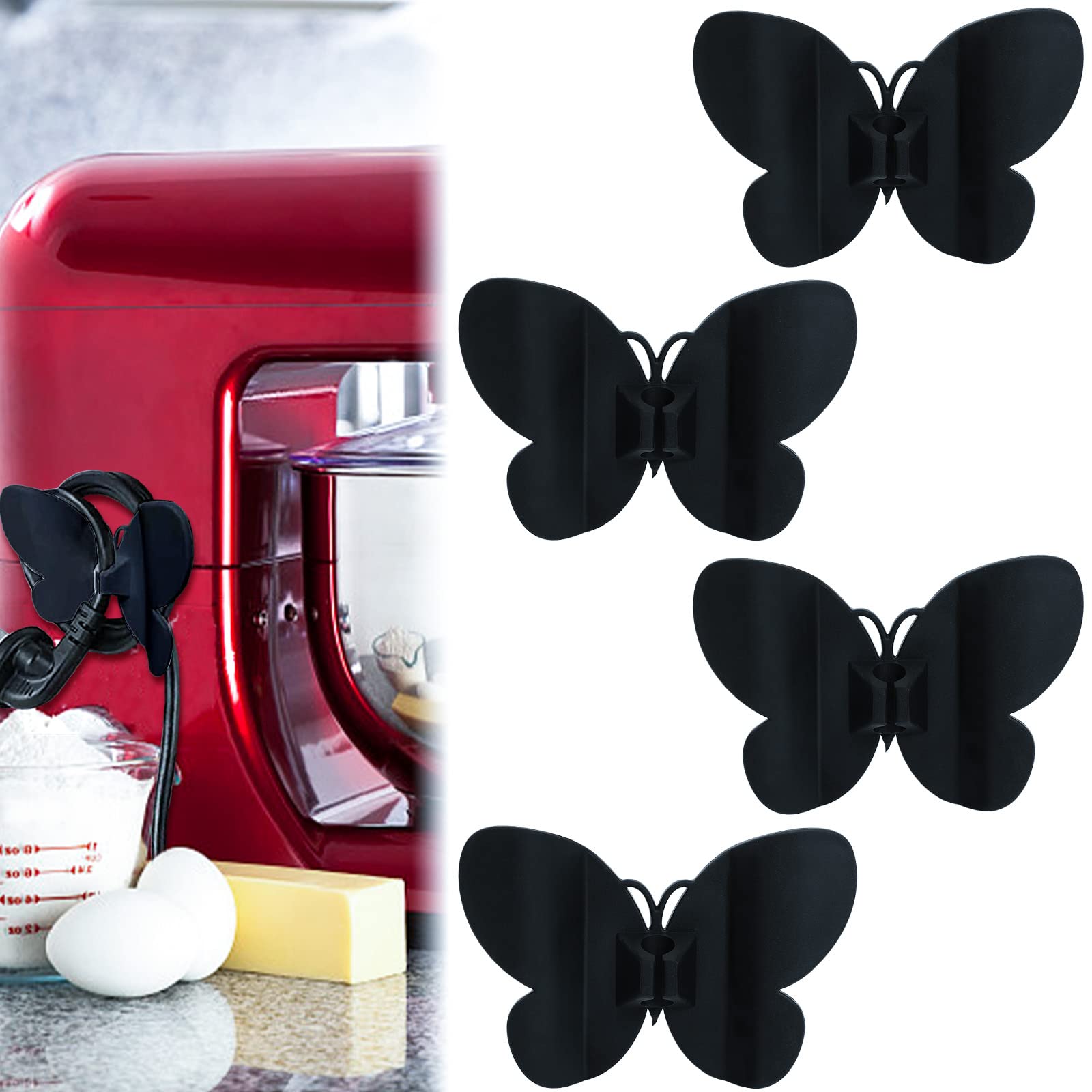 4-Pack Black Appliance Cord Organizer - Compatible with KitchenAid Mixers, Coffee Makers & Pressure Cookers - Neat Kitchen Accessory for Tangle-Free Cords - Perfect for Baking, Cooking & Small Appliance Organization