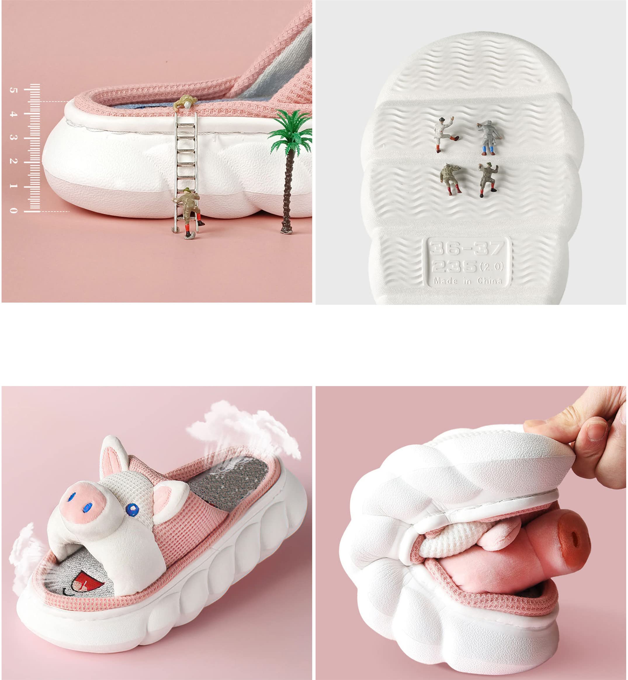 YILANLAN Women's Animal Slippers - Cute Cartoon Pig & Cow Plush House Shoes, Soft Linen Indoor Slippers for Home Comfort | Perfect for Relaxing, Lounging & Cozy Nights