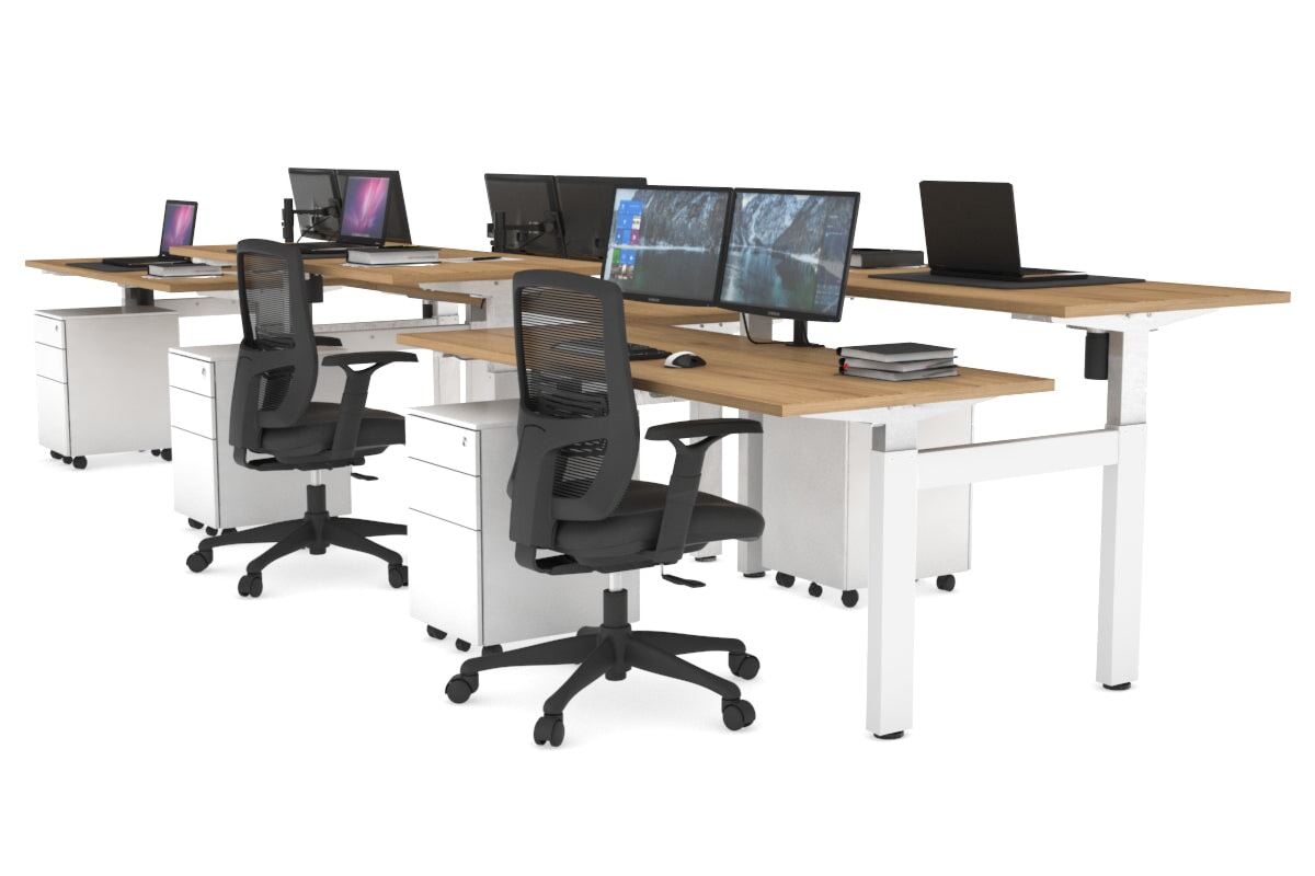 Adjustable 6-Person H Bench Workstation with White Frame - 1200L x 700W - Perfect for Office, Classroom, or Conference Room Use