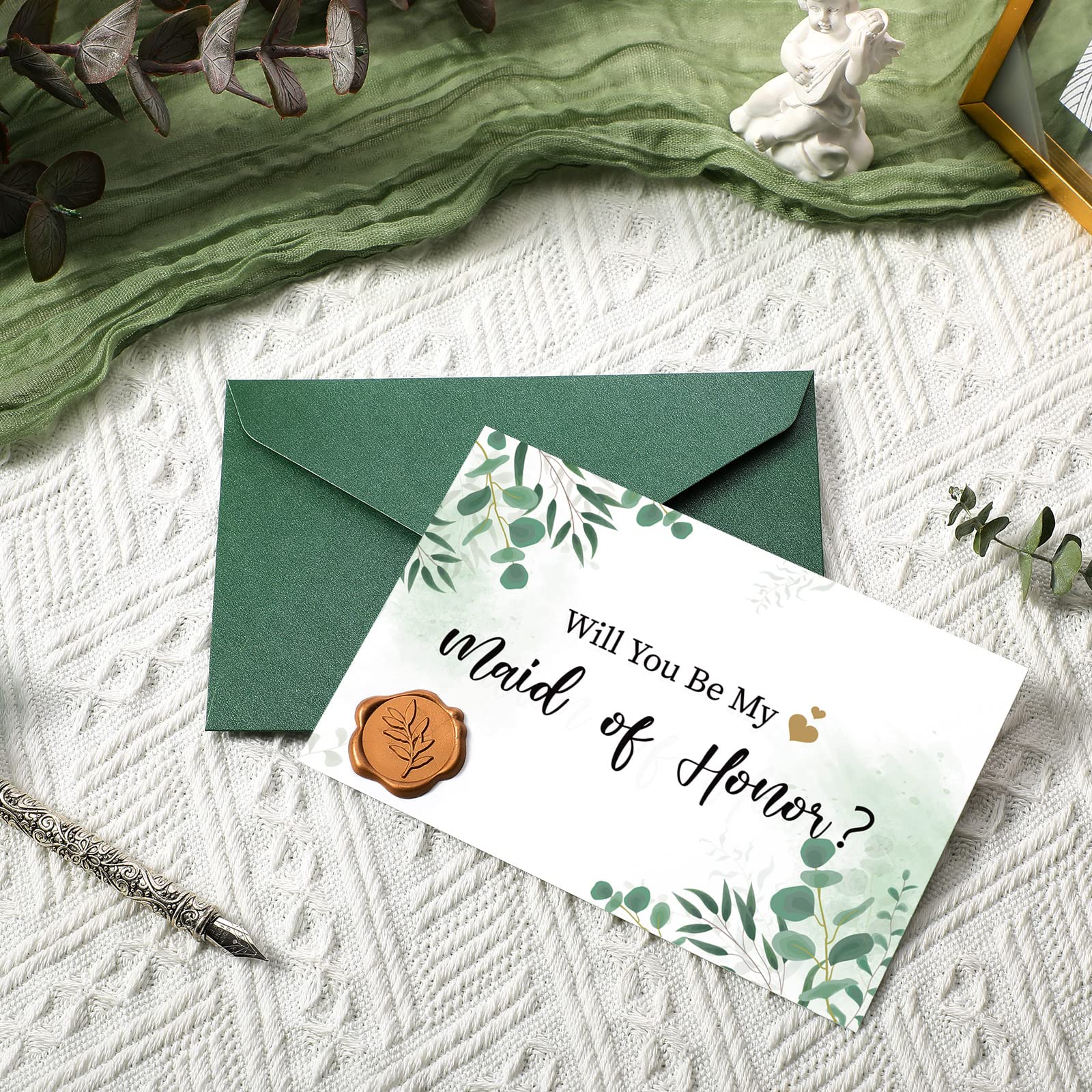 Fuutreo 11 Sets Bridesmaid Proposal Cards - Will You Be My Bridesmaid? Wedding Party Invitation Kit with Envelopes & Wax Seals (Leaf Design) - Perfect for Sister, Best Friend & Bridal Party Proposals