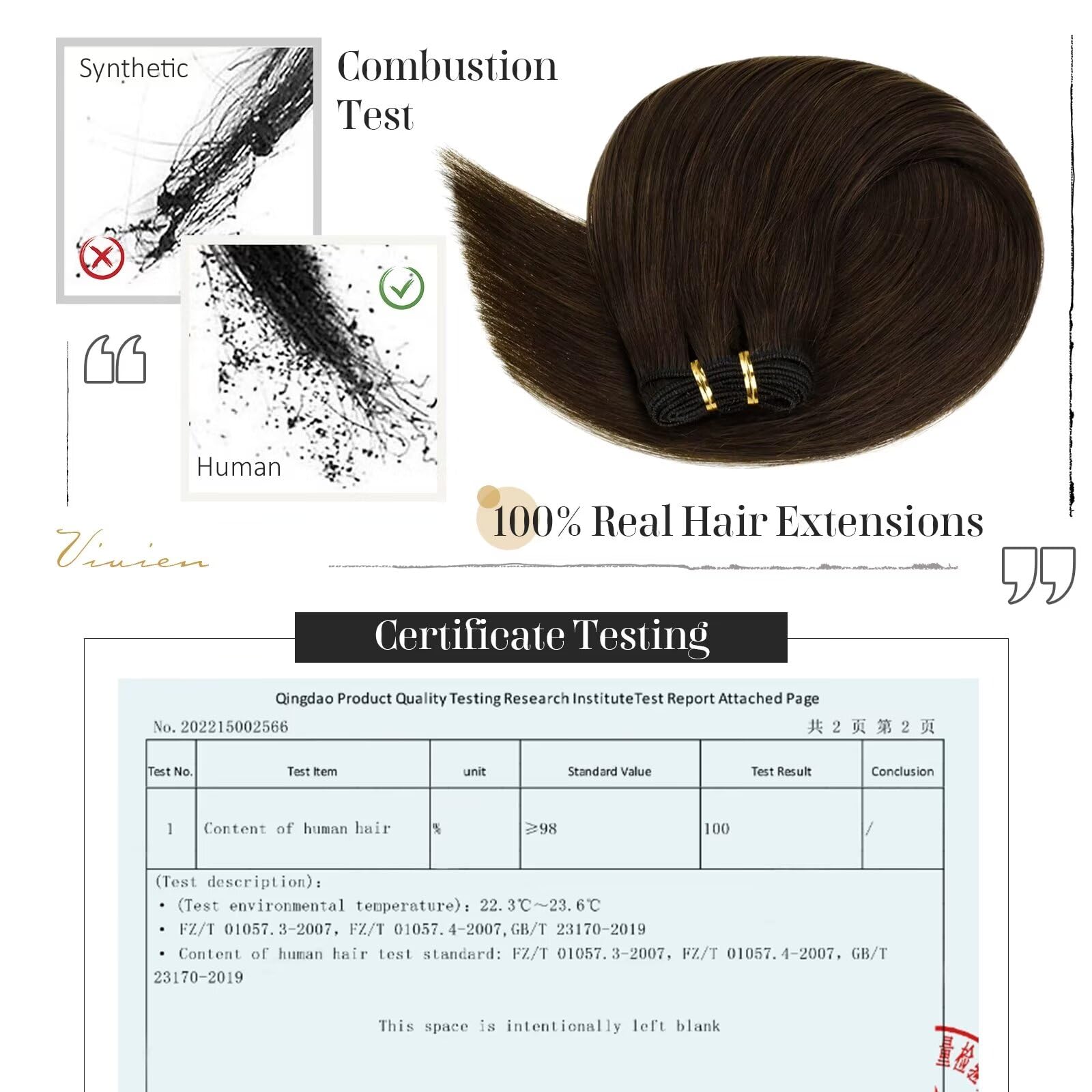 Vivien Real Human Hair Extensions 18 Inch Dark Brown Straight Sew-In Weft 100G for Women - Full Head Thick Natural Hair for Daily Styling & Special Occasions