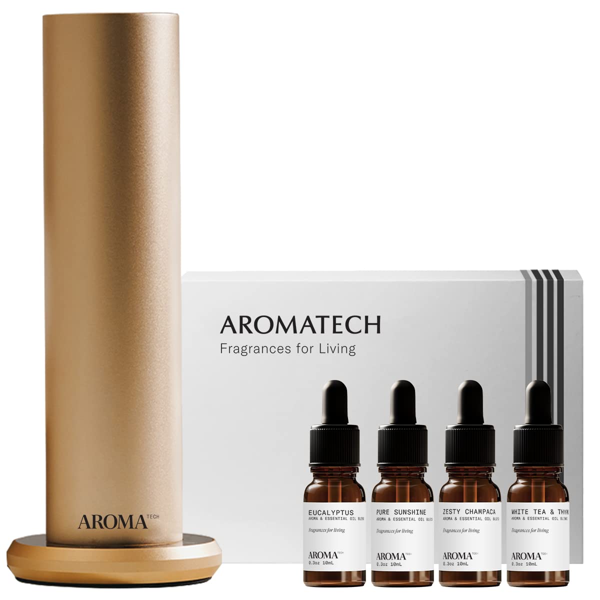 AroMini BT Essential Oil Diffuser with Nebulizing Technology - 10ML Aromatherapy Set (Eucalyptus, Pure Sunshine, Zesty Champaca, White Tea & Thyme) for Home, Office & Spa Relaxation