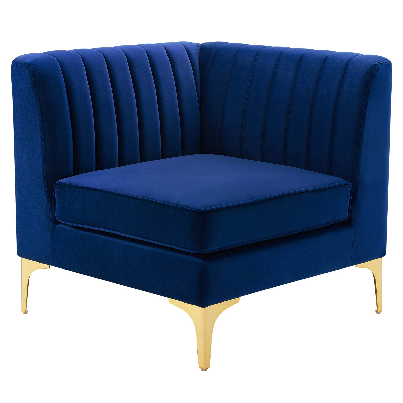 Modway Triumph Channel Tufted Performance Velvet 4-Piece Sectional Sofa in Navy Blue - Modern Living Room Furniture for Small Spaces, Apartments & Cozy Home Decor