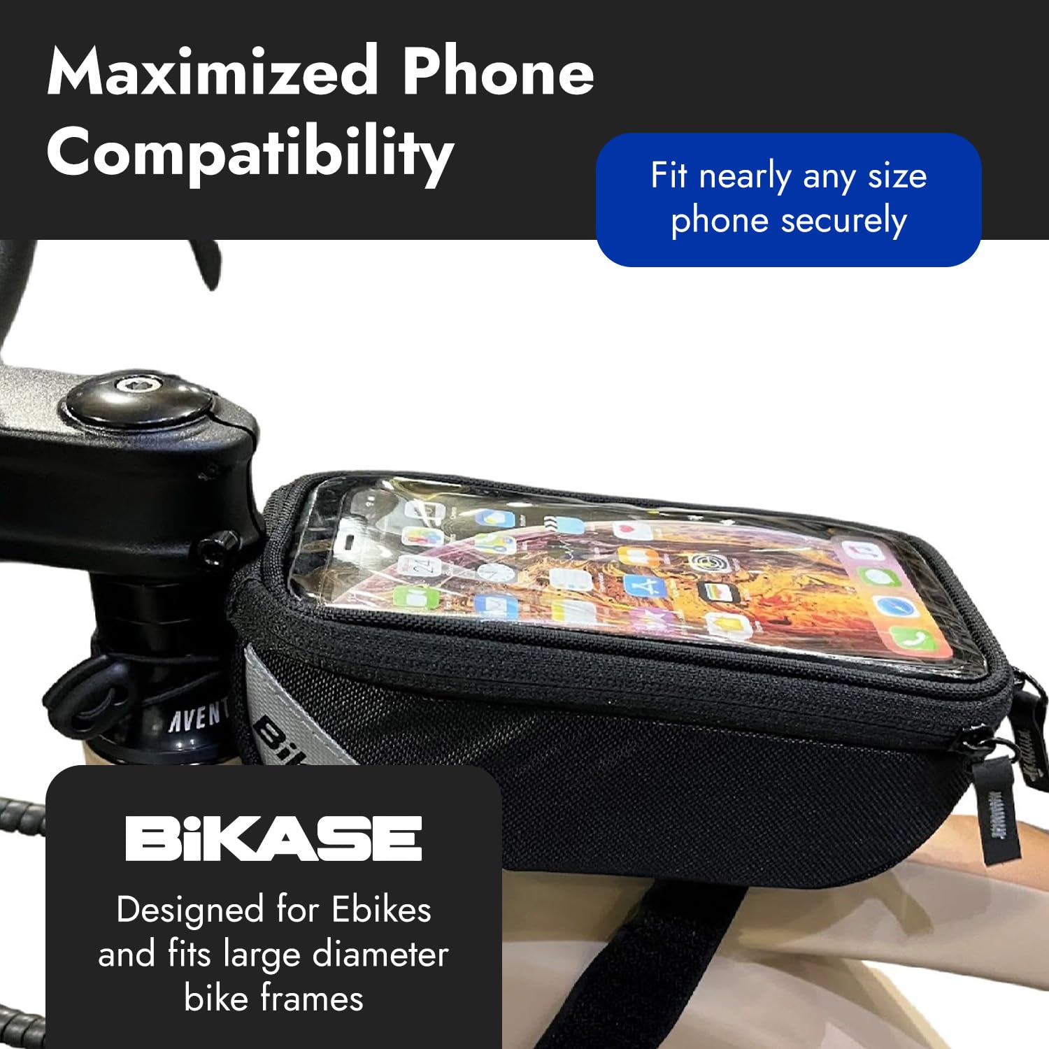 BiKase Beetle 6 Universal E-Bike Phone Case - Waterproof 840D Nylon Bicycle Phone Mount Holder for iPhone 15/14/13/12 Series & Samsung Galaxy - Touchscreen-Compatible with Secure Strap System - Perfect for Cycling, Commuting & Outdoor Adventures