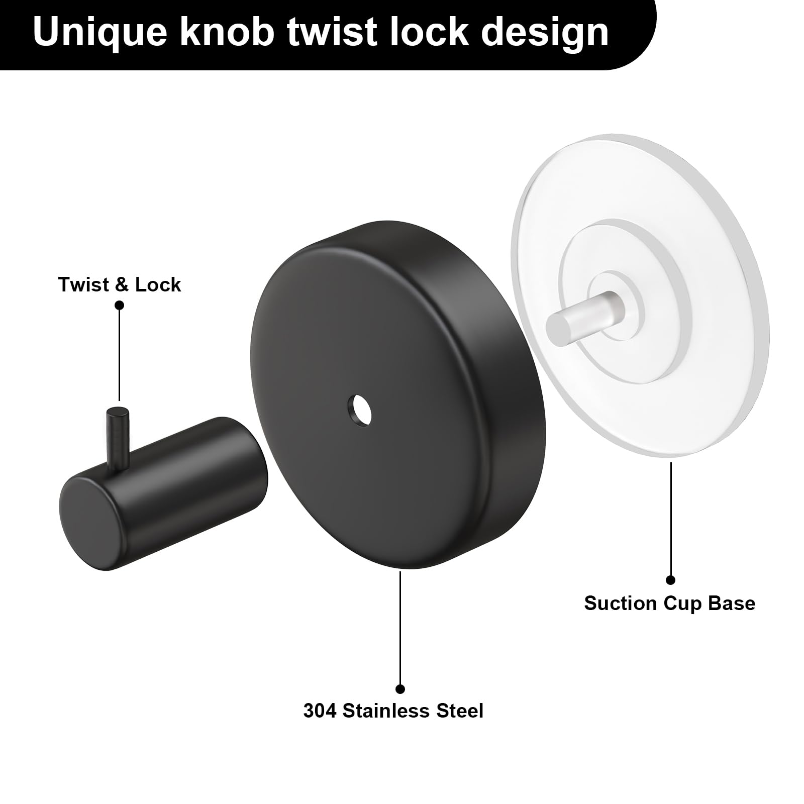 HUFEEOH 2-Pack Black Shower Towel Hooks - Removable Suction Cup Hooks for Bathroom & Kitchen