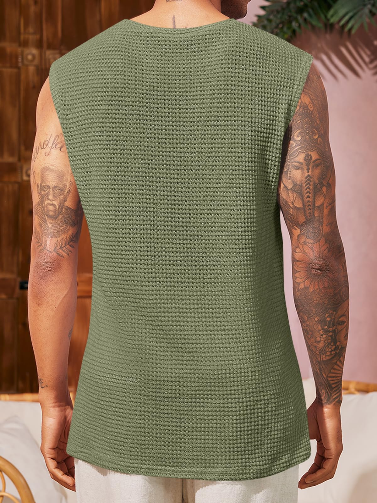 Runcati Men's Waffle Knit Tank Tops - Breathable Sleeveless Athletic Shirts for Gym, Summer & Beach - Casual Muscle Fit Hippie Style T-Shirts
