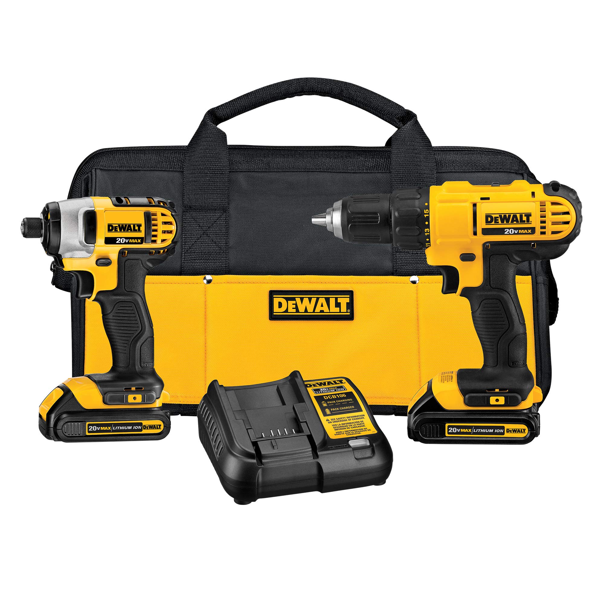 DEWALT 20V MAX* Cordless Blower and Drill Combo Kit - Compact Jobsite Blower (DCE100B) & 20V MAX* Cordless Drill (DCK240C2) - Perfect for Landscaping, Construction, and DIY Projects