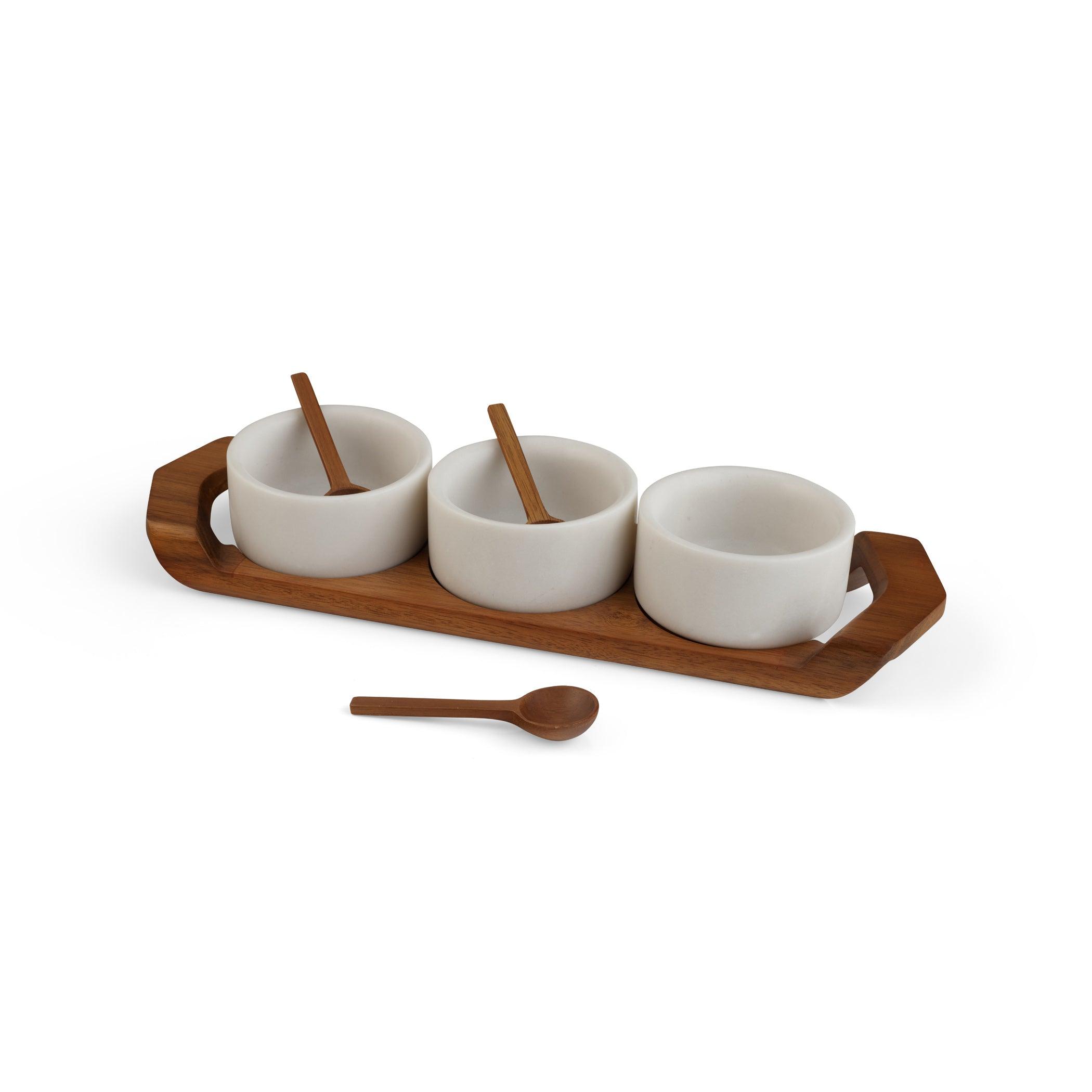 Stainless Steel Chevron Condiment Tray with 6 Spoons - Perfect for Parties, BBQs, and Dining Table Organization