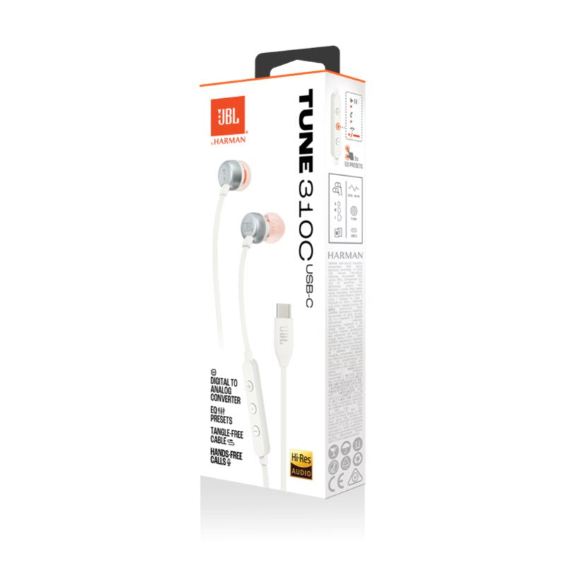 JBL TUNE 310C Wireless Bluetooth Earbuds with USB-C Charging, White - Perfect for Gym, Running & Commuting