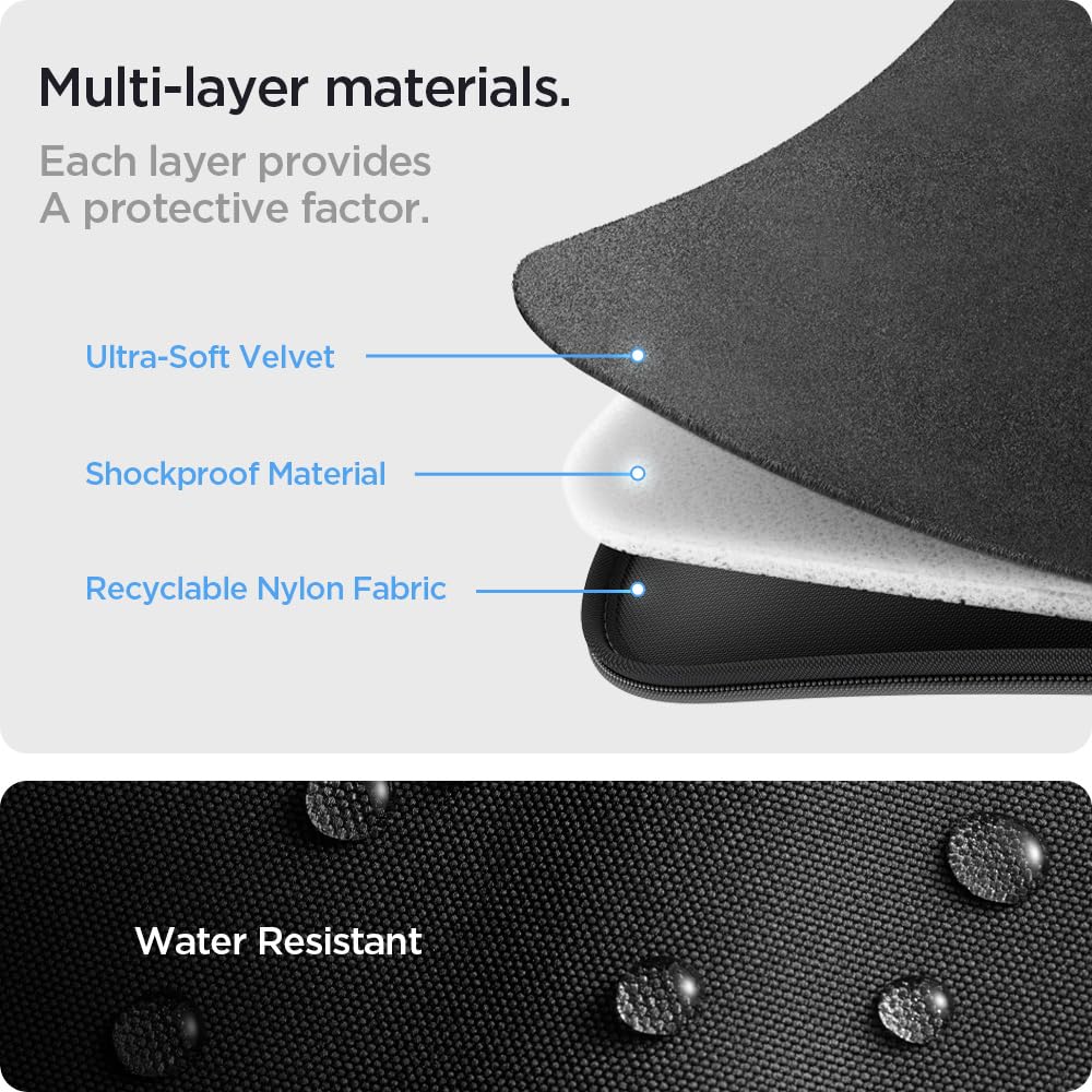 Spigen 14 Inch Laptop Sleeve - Lightweight & Water Resistant Protective Case with Ultra Soft Velvet Interior for 13-14 Inch Laptops & Tablets (Black) - Perfect for Travel, Office & School Use
