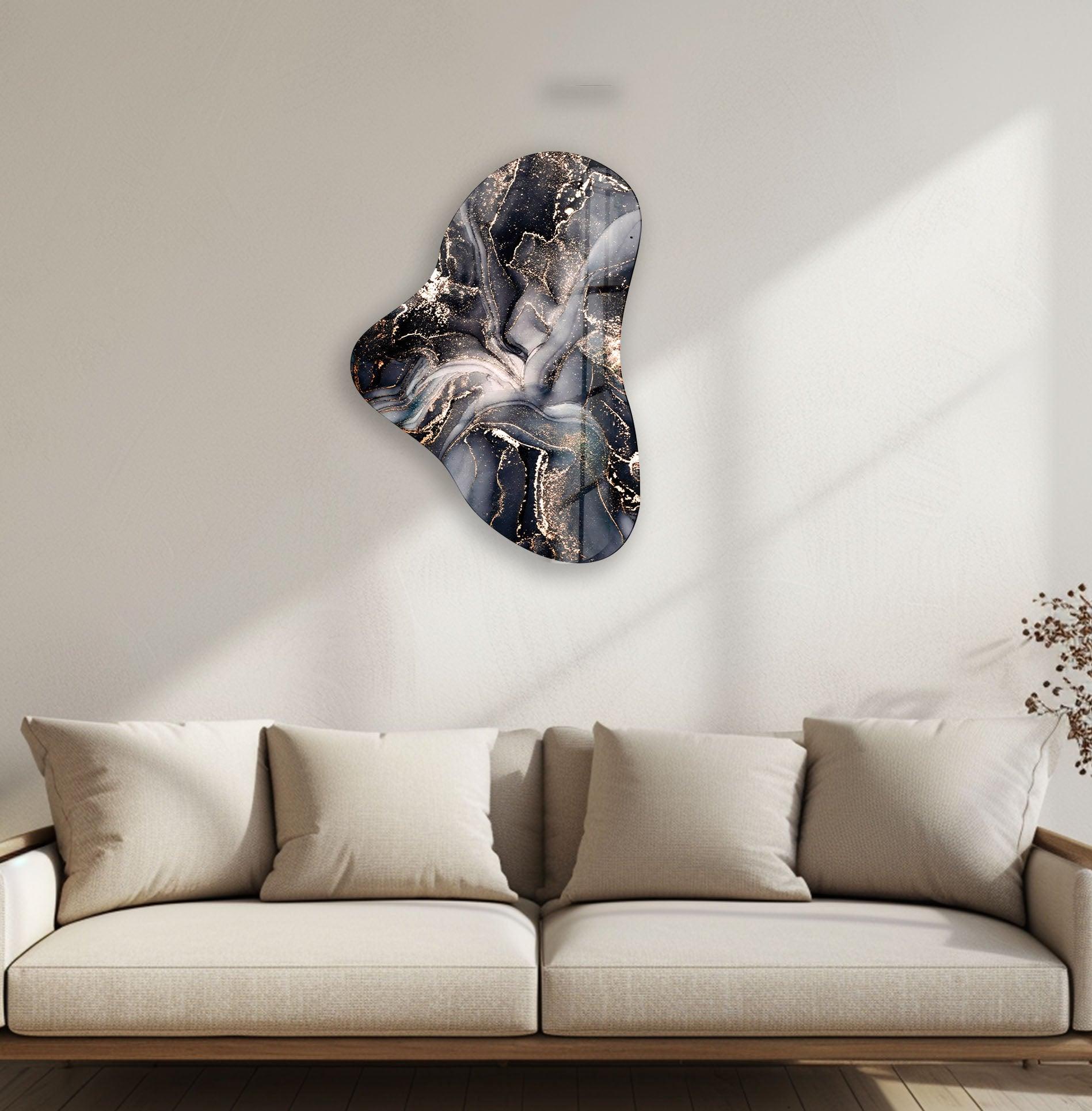 Black Alcohol Ink Asymmetrical Glass Wall Art - Modern Abstract Home Decor for Living Room, Bedroom & Office - Handmade Contemporary Artwork for Interior Design