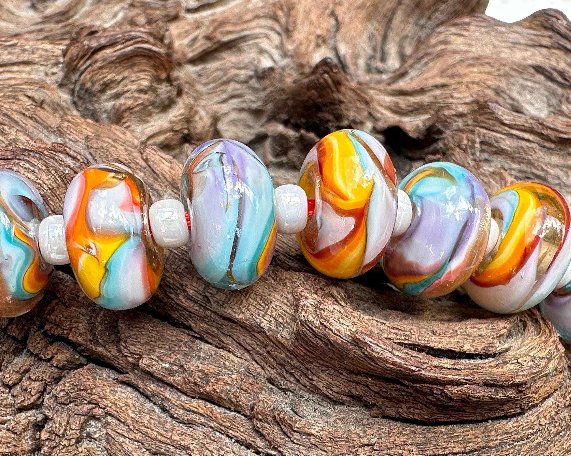 10-Piece Retro Rainbow Lampwork Glass Beads Set for Jewelry Making, DIY Crafts, and Scrapbooking – Perfect for Necklaces, Bracelets, and Home Decor