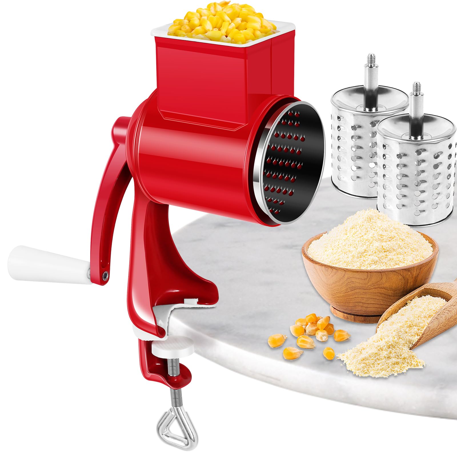 Premium Hand Crank Grain Mill - Manual Corn Grinder for Coffee, Wheat, Oats, Nuts, Herbs & Spices | Durable Cast Iron Construction | Perfect for Home Baking, Camping & Emergency Food Prep (Red)