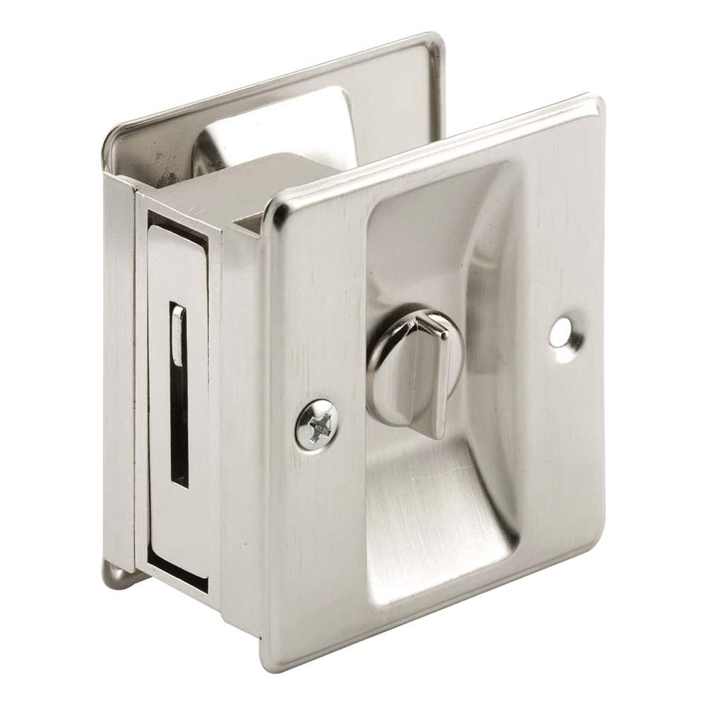 Prime-Line N 7239 Satin Nickel Pocket Door Privacy Lock with Pull - Easy Replacement for Old or Damaged Pocket Door Locks - Single Pack - Perfect for Bedrooms, Bathrooms & Closet Doors