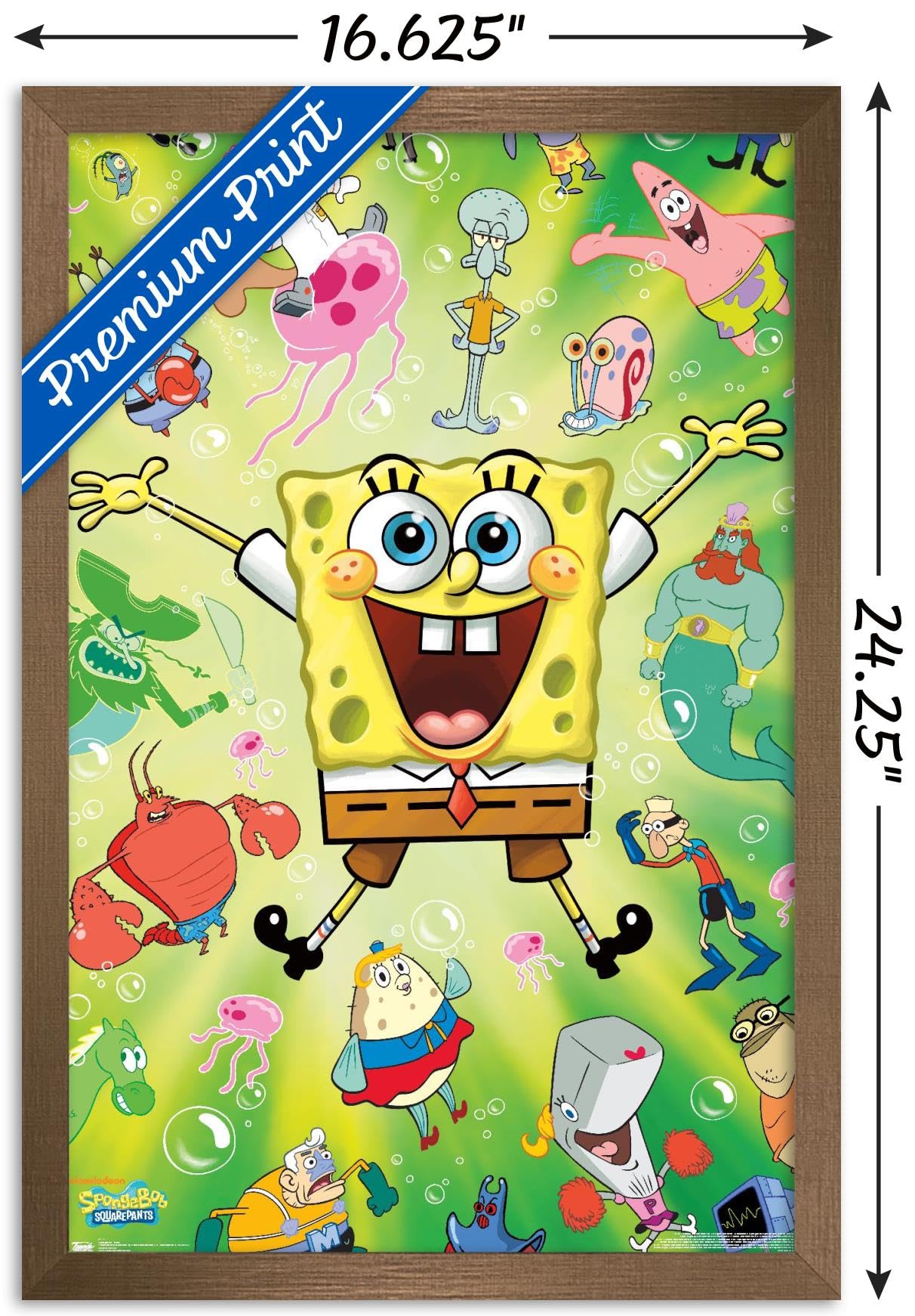 Nickelodeon SpongeBob SquarePants Burst Wall Poster - 14.725 x 22.375 Inches Bronze Framed Art Print | Kids Room Decor, Game Room Wall Art, Cartoon Lover Gift