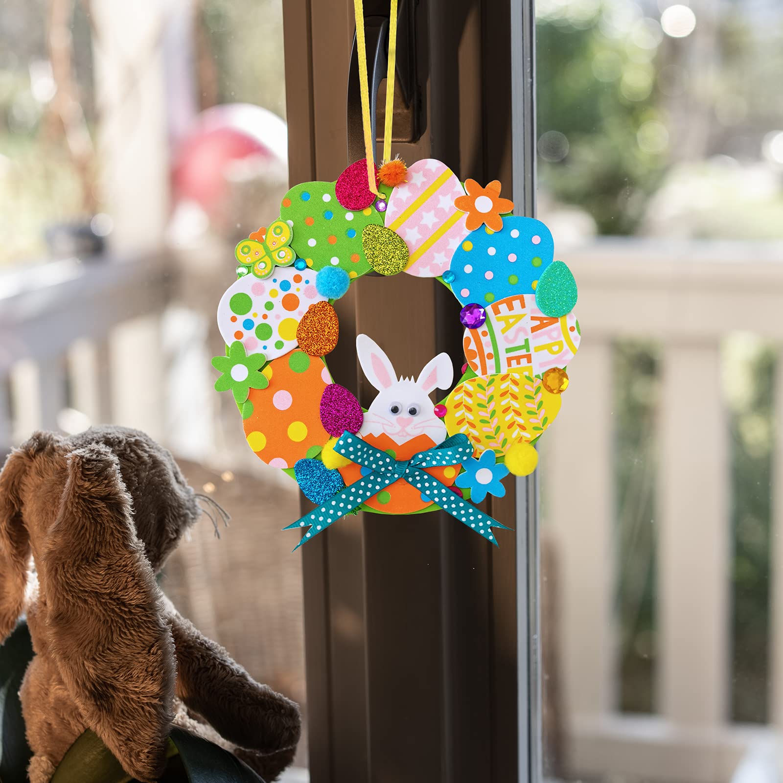 12 Sets DIY Easter Wreath Craft Kit with Foam Stickers, Pom-Poms & Googly Eyes - Bunny & Chick Decorations for Kids Classroom, Home Art Projects, Easter Party Favors & Front Door Décor - Perfect for Spring Celebrations & Holiday DIY Activities