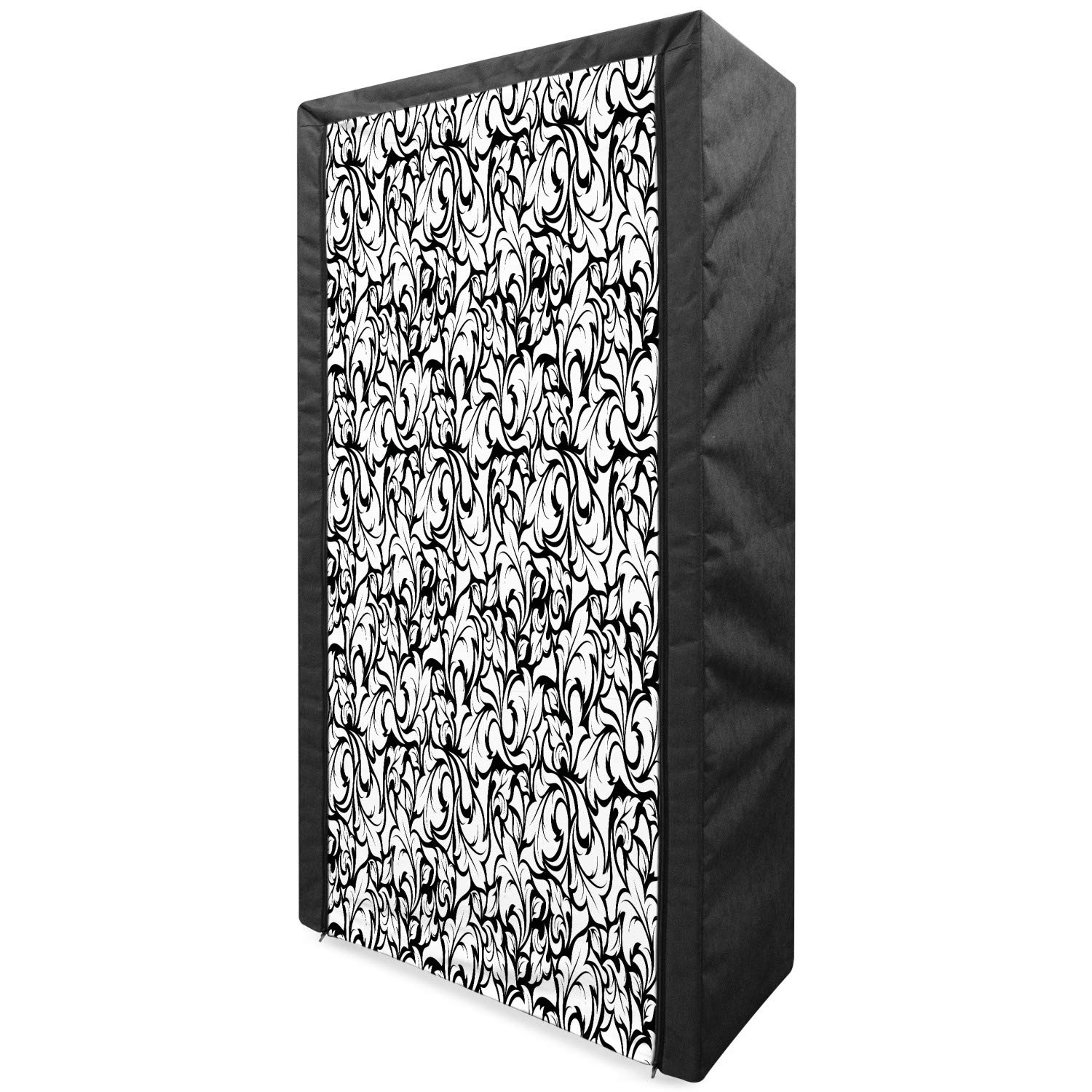 Ambesonne Floral Portable Fabric Wardrobe - Monochrome Leaves Abstract Design, 33.5