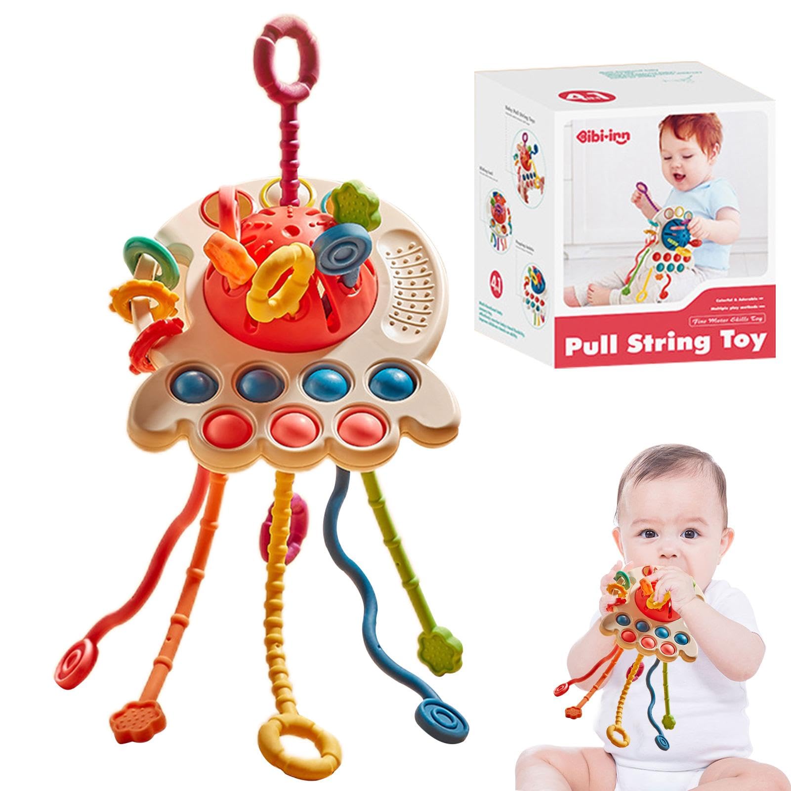 **Sensory Baby Toys - Silicone Octopus Pulling Rope for Fine Motor Skills Development | Early Learning & Travel Activity Toy for Infants & Toddlers | Perfect for Playtime, Teething & Sensory Stimulation**