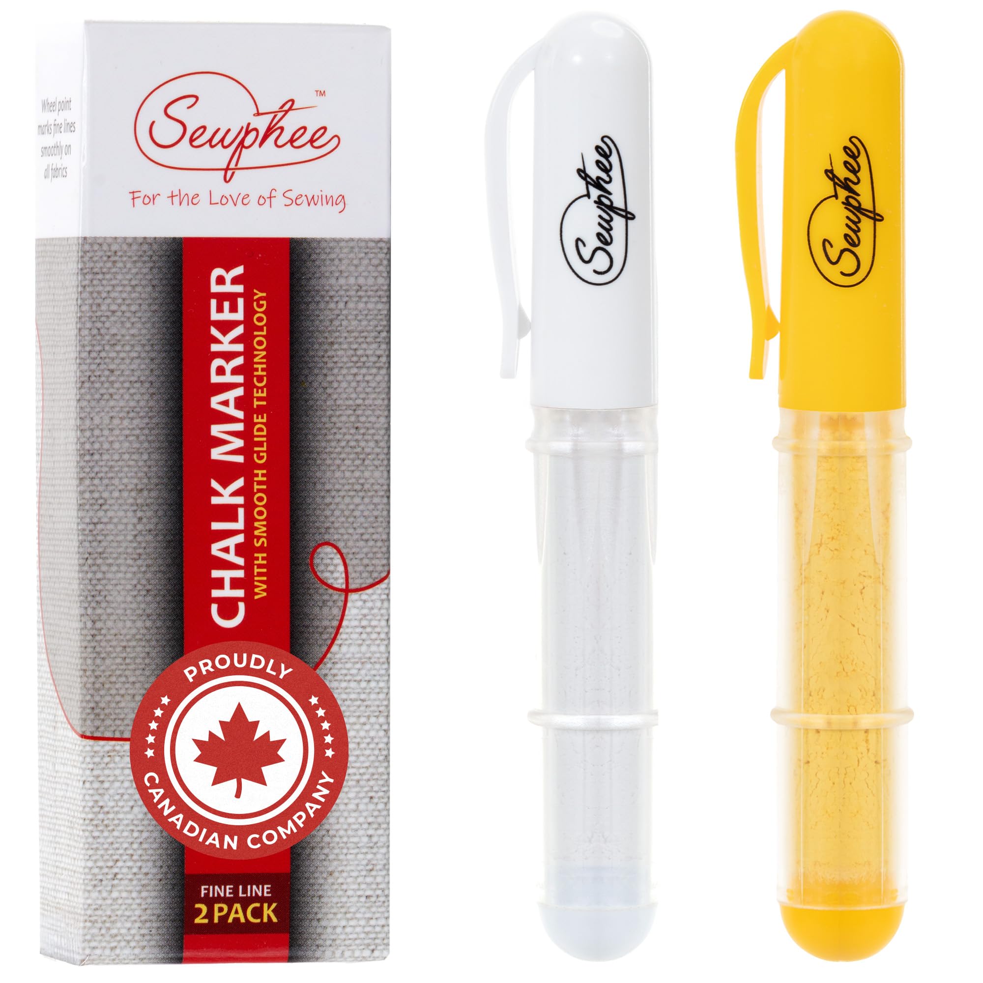**Premium Fabric Markers for Sewing & Tailoring – Ergonomic Chalk Pen with Precision Dosing Wheel for Sharp Lines – Washable & Fade-Resistant Marking Pens for Cotton, Silk & Most Fabrics – White & Yellow 2-Pack – Ideal for Quilting, Dressmaking & DIY Crafts**