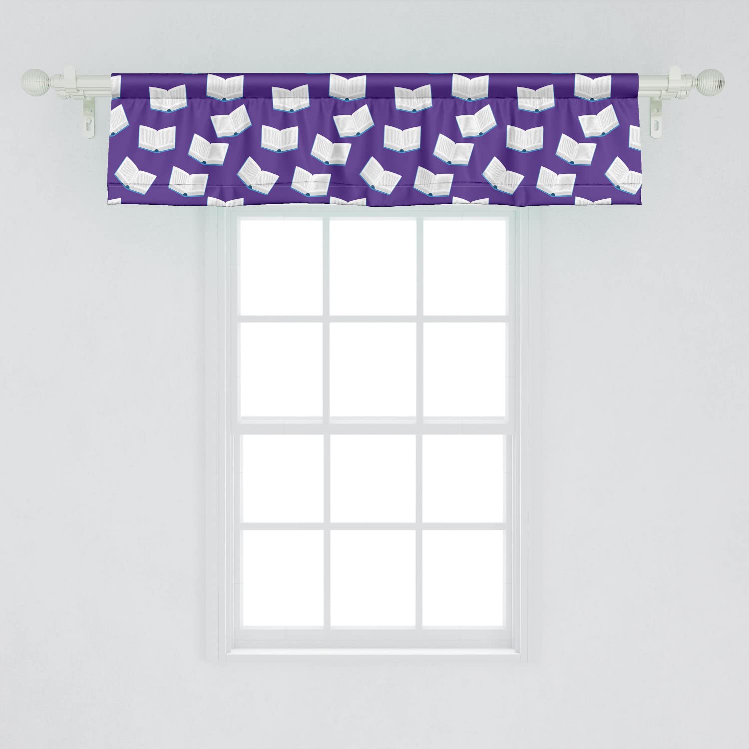 Ambesonne 2-Pack Book Themed Window Valances - Open Books & Library Design, Rod Pocket Curtain Panels for Kitchen & Bedroom, 54