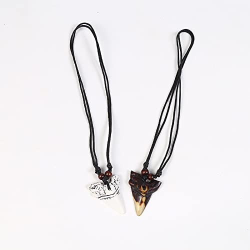 2Pcs Artificial Bone Carving Shark Tooth Pendant Necklace Set - Adjustable Leather Cord for Men, Surfer Jewelry - Perfect for Beach Parties, Summer Fashion & Prehistoric Style Accessories