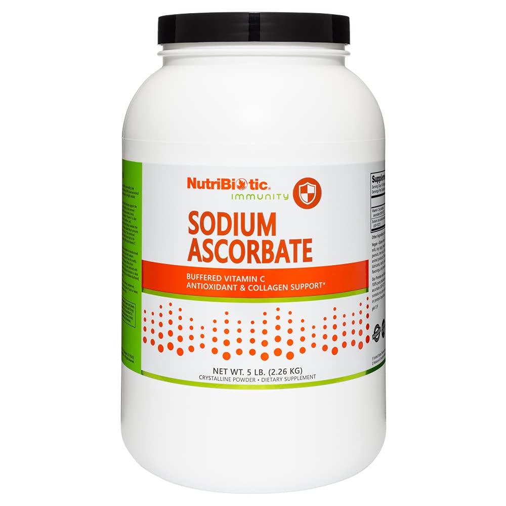 NutriBiotic Buffered Vitamin C Powder - Sodium Ascorbate, 5 lb | Vegan, Non-Acidic & Gentle on Stomach | Immune Booster & Antioxidant Supplement | Gluten-Free, Non-GMO | Perfect for Daily Wellness & Immune Support