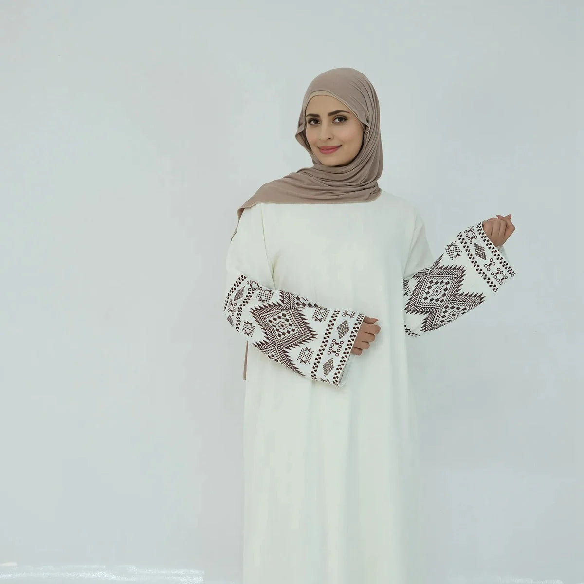 Elegant Embroidery Sleeve Abaya Dress #24877 - Modest Islamic Fashion for Women, Perfect for Prayer, Eid, and Special Occasions