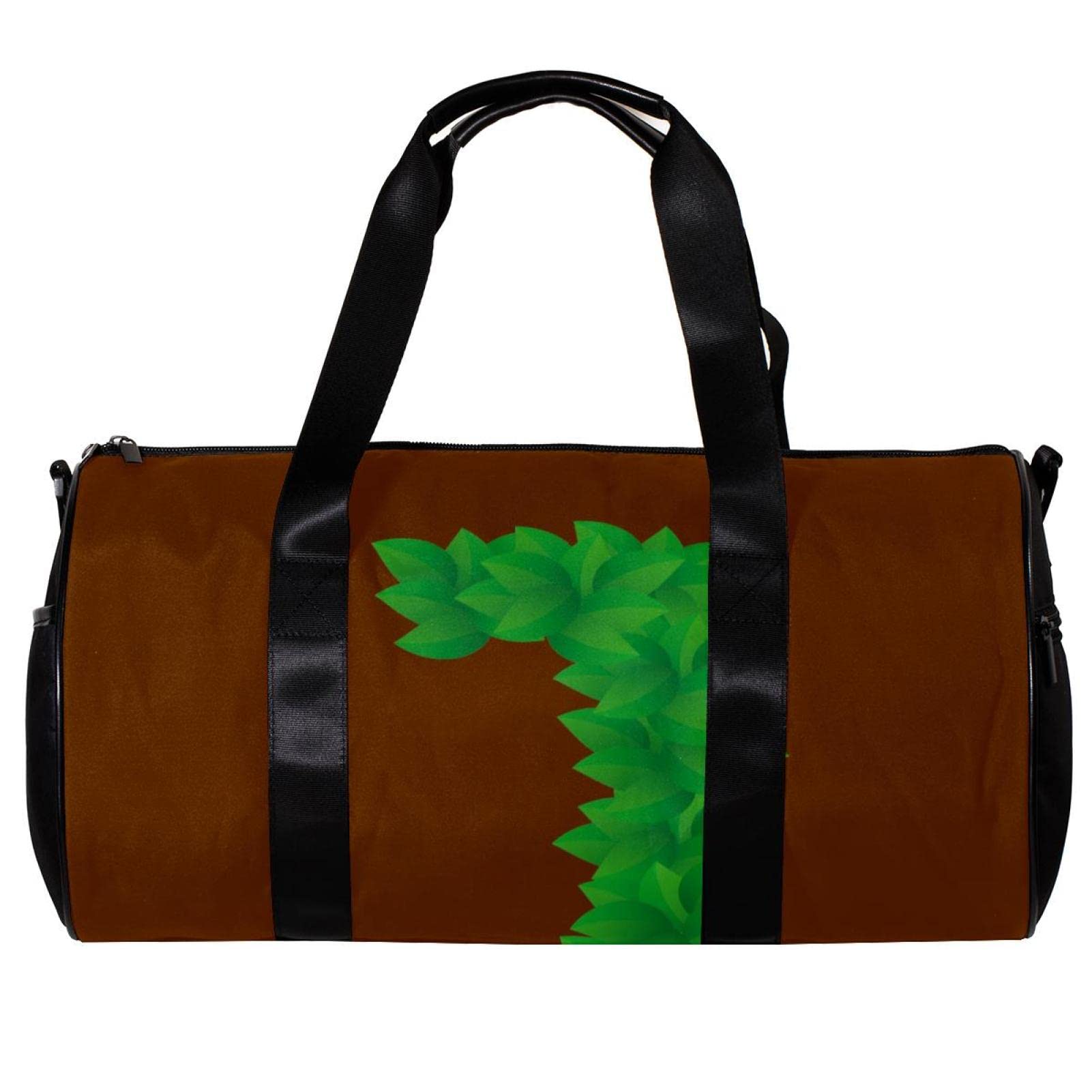 Premium Gym Duffle Bag for Men & Women - Waterproof Overnight Weekender Travel Bag with Leaf Pattern & Letter J Design (Brown) - Perfect for Workouts, Travel, and Weekend Getaways