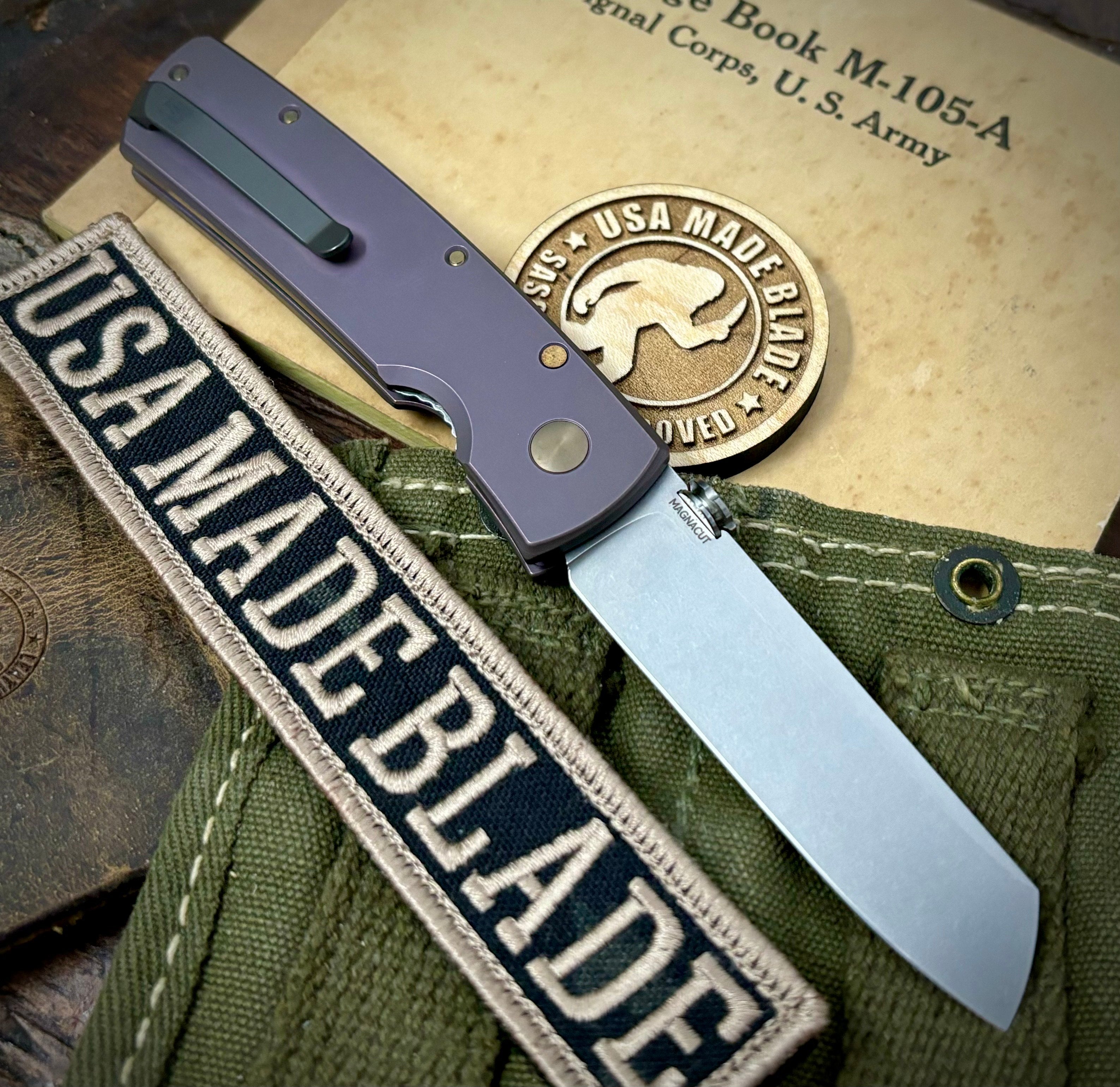 Tactile Knife Co. Mariner 2 Full Titanium Liner Lock Folding Knife - Purple Handle, MagnaCut Blade, Bronze Hardware - EDC, Outdoor, Camping, Survival Gear