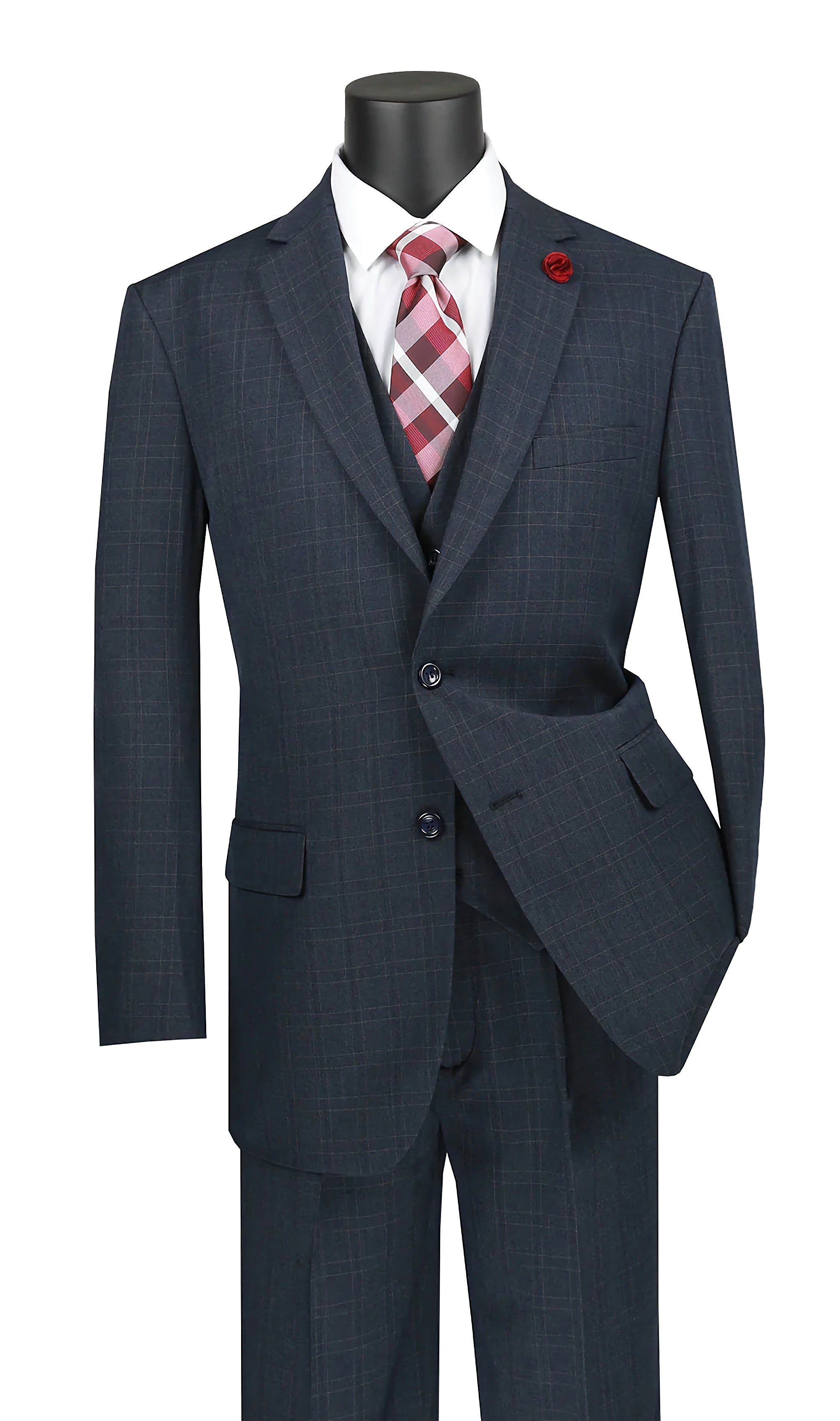 Olympic Collection Men's 3-Piece Glen Plaid Regular Fit Suit in Navy Blue | Business Formal Attire for Weddings, Office & Special Occasions