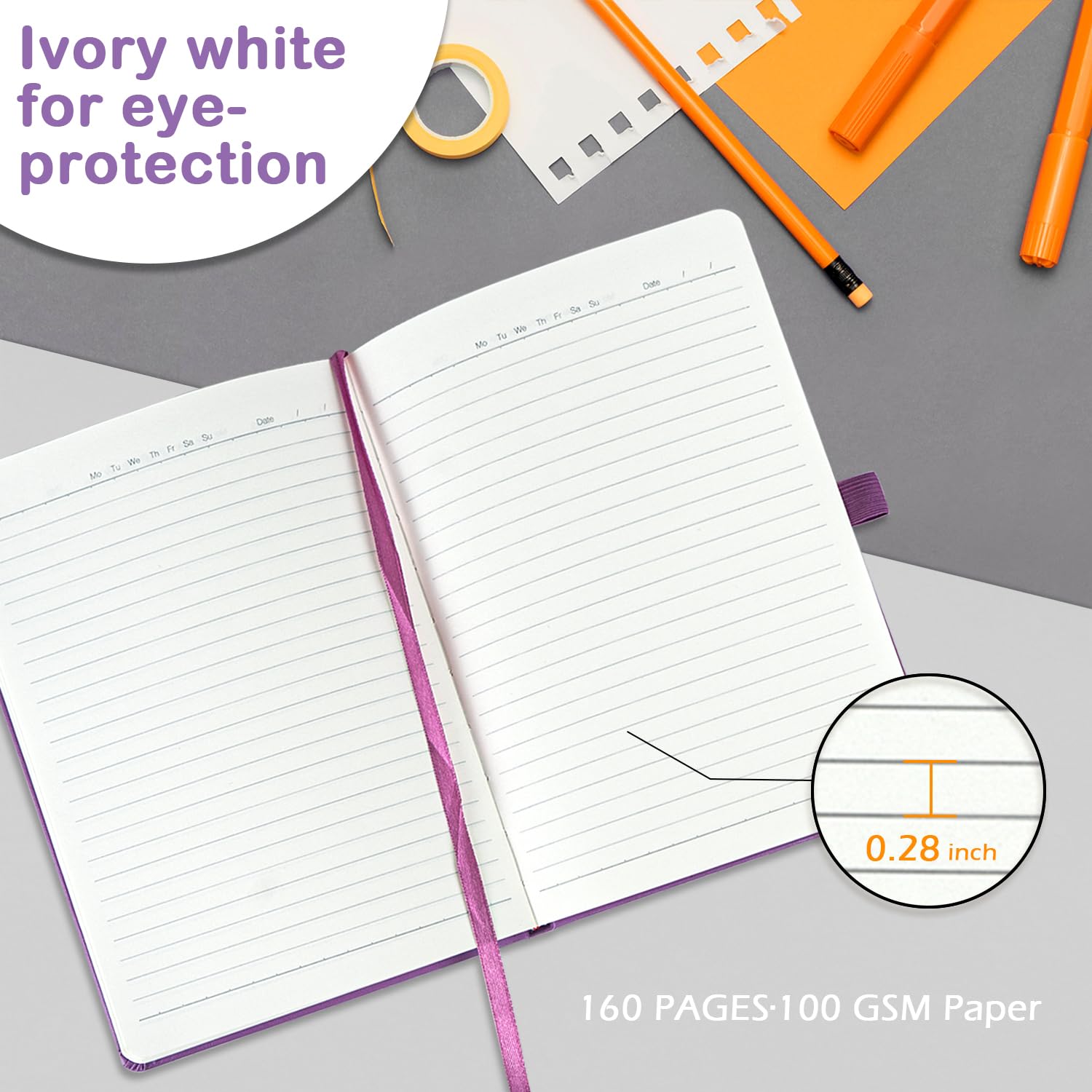 8-Pack A5 Lined Hardcover Notebooks - 100 GSM Thick Paper, 160 Pages (5.5