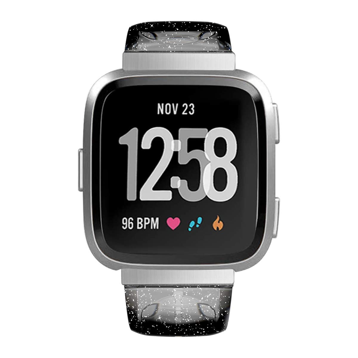 iiteeology Compatible with Fitbit Versa Bands - Soft TPU Clear Glitter Watch Band for Fitbit Versa 2/Versa Lite/Versa SE - Women's Smartwatch Accessory in Black & Silver | Perfect for Workouts, Daily Wear & Fashion Style