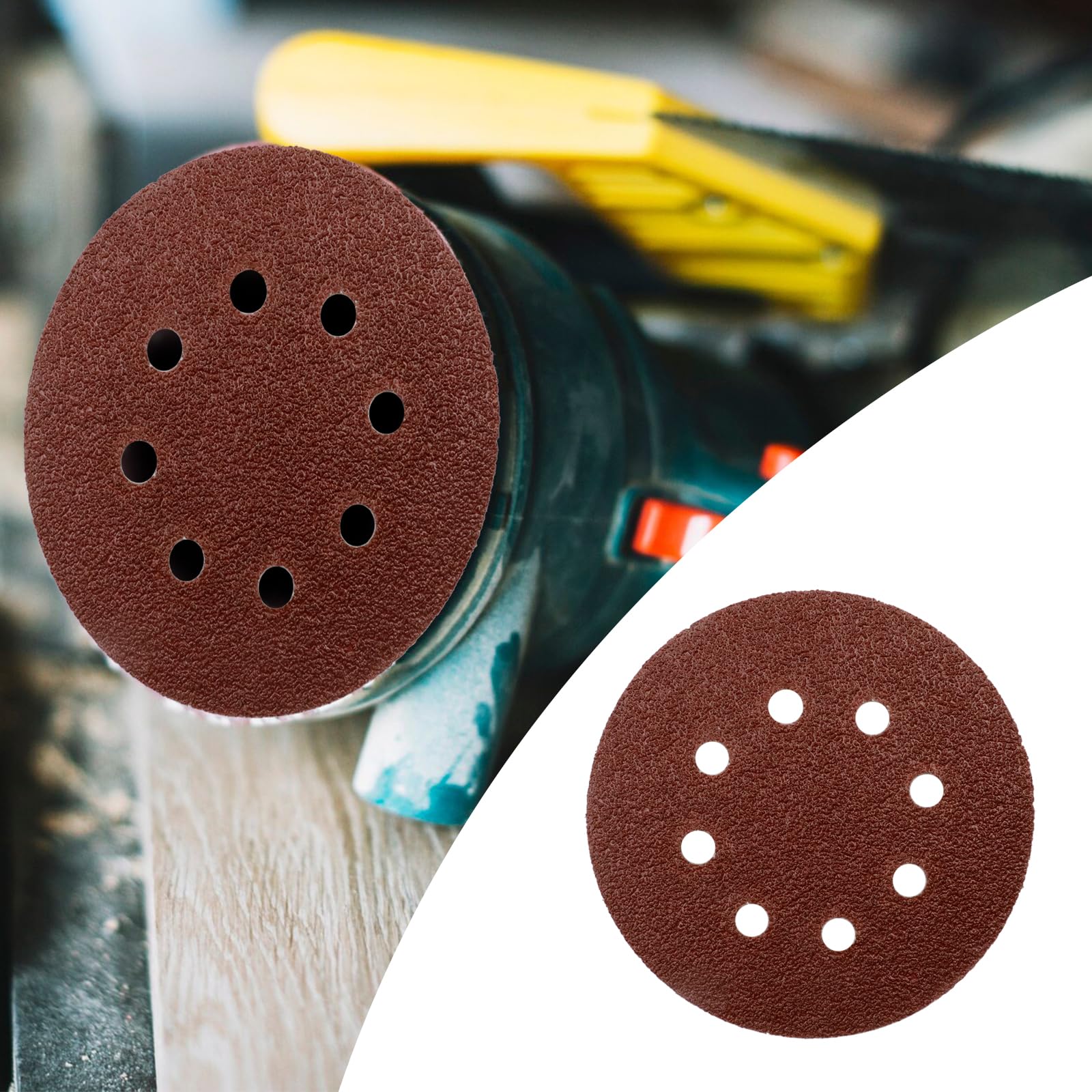 50-Pack 5-Inch 40 Grit Sanding Discs - 122mm 8-Hole Hook & Loop Sandpaper for Angle Grinder & Random Orbit Sanders - Durable Abrasive Polishing Pads for Wood, Metal & Auto Body Work