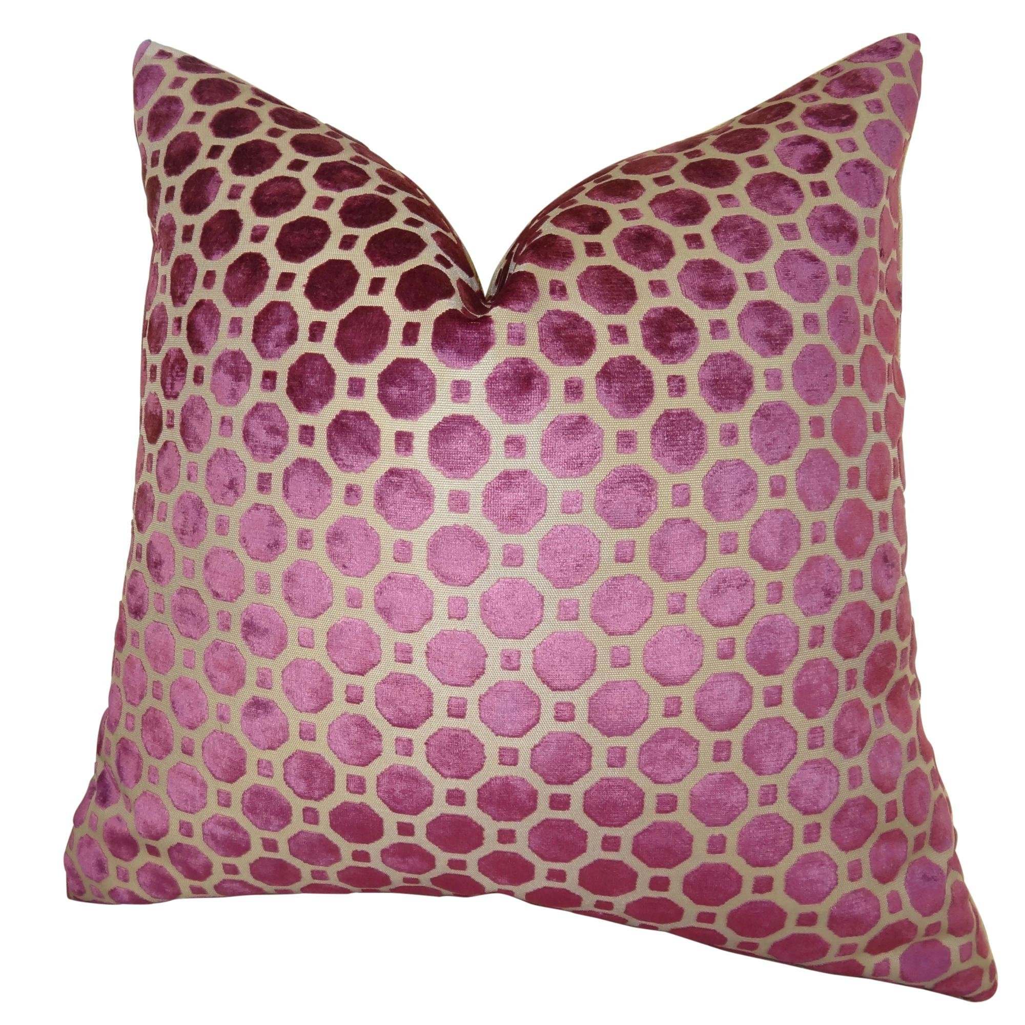 Luxury Geometric Magenta Velvet Throw Pillow - Designer Decorative Cushion for Sofa & Bed - Made in USA | Premium Home Decor Accent for Living Room, Bedroom & Nursery
