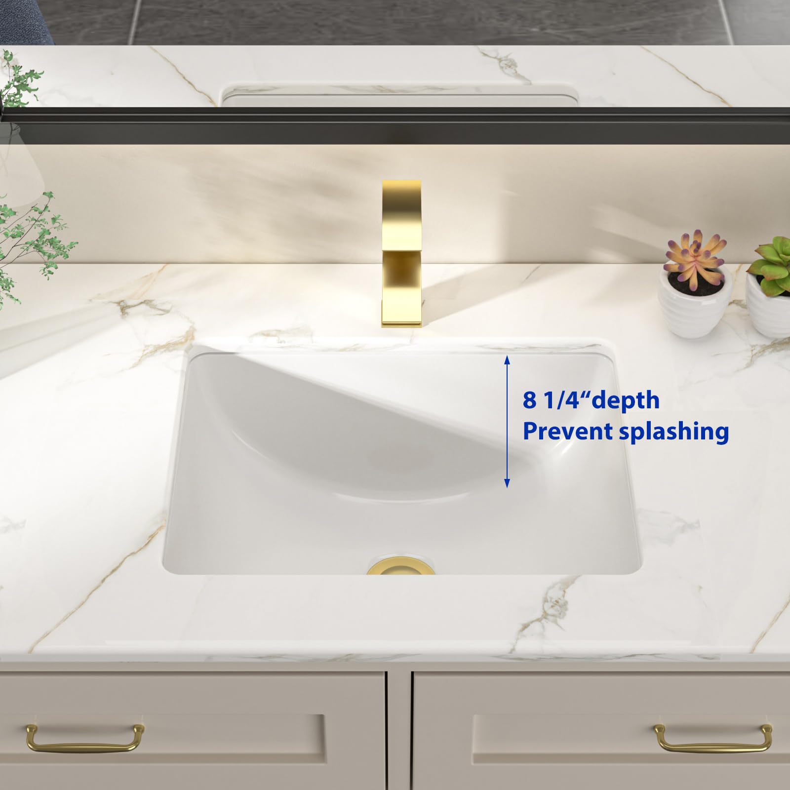 Dcolora 16x12 Inch White Porcelain Undermount Bathroom Sink - Rectangular Ceramic Vessel Sink with Overflow for Vanity Countertop - Perfect for Modern Bathroom Renovation and Small Space Design